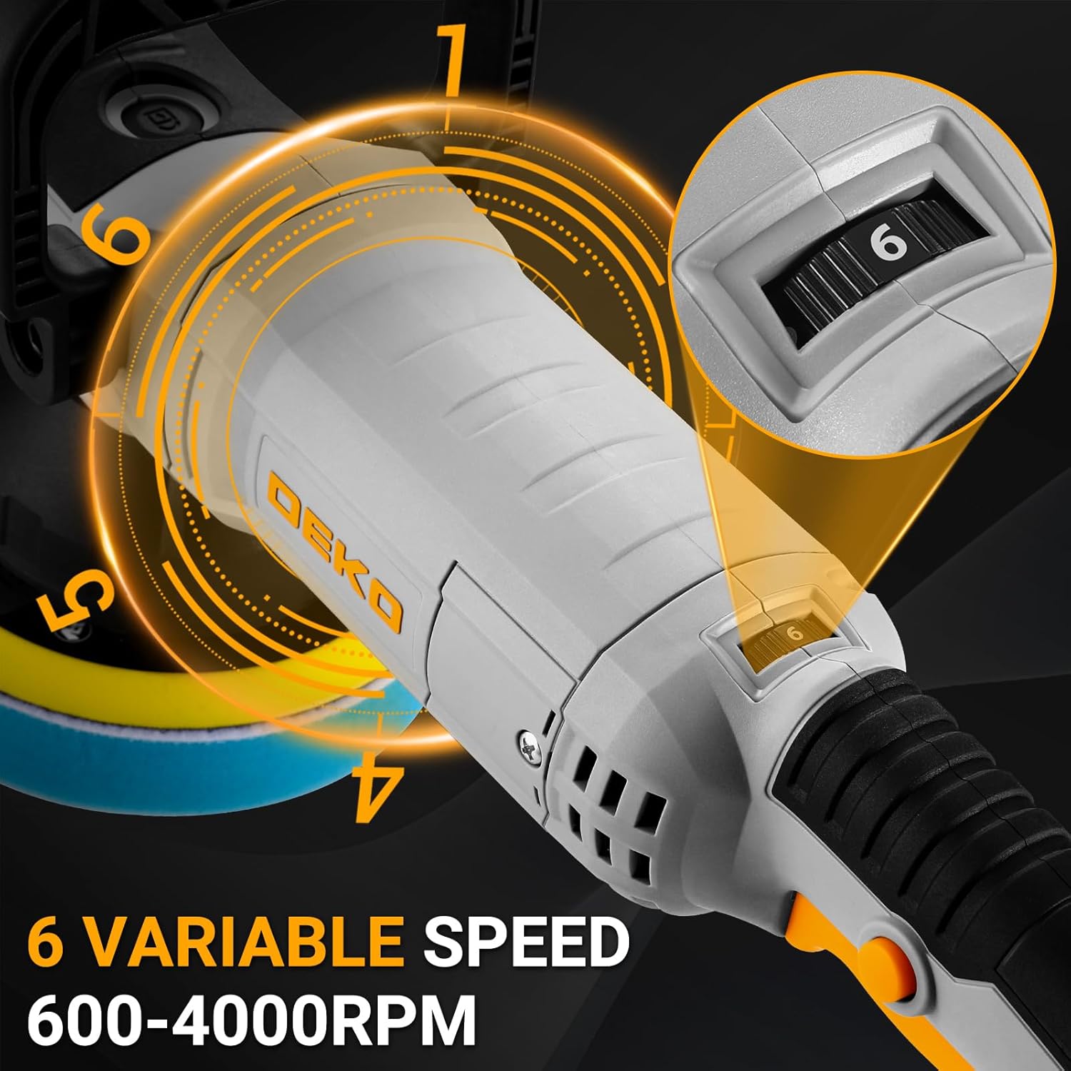 Detalle de DEKOPRO 800W: Lucidatrice orbitale rotorbitale da 150 mm per auto, 6 velocità