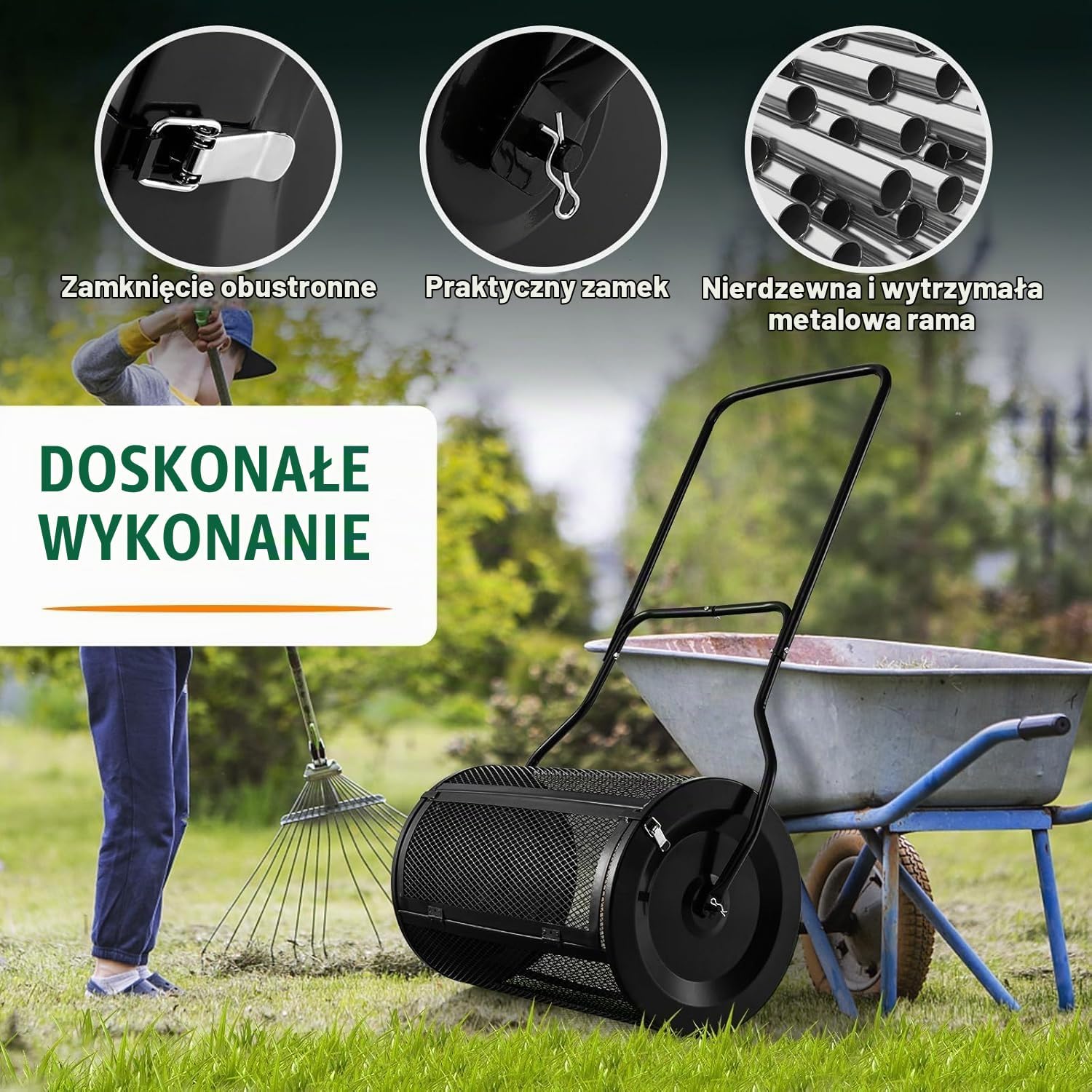 Detalle de FANTASK 10040BKTA-VC – rozsiewacz kompostu 80 l z uchwytem U