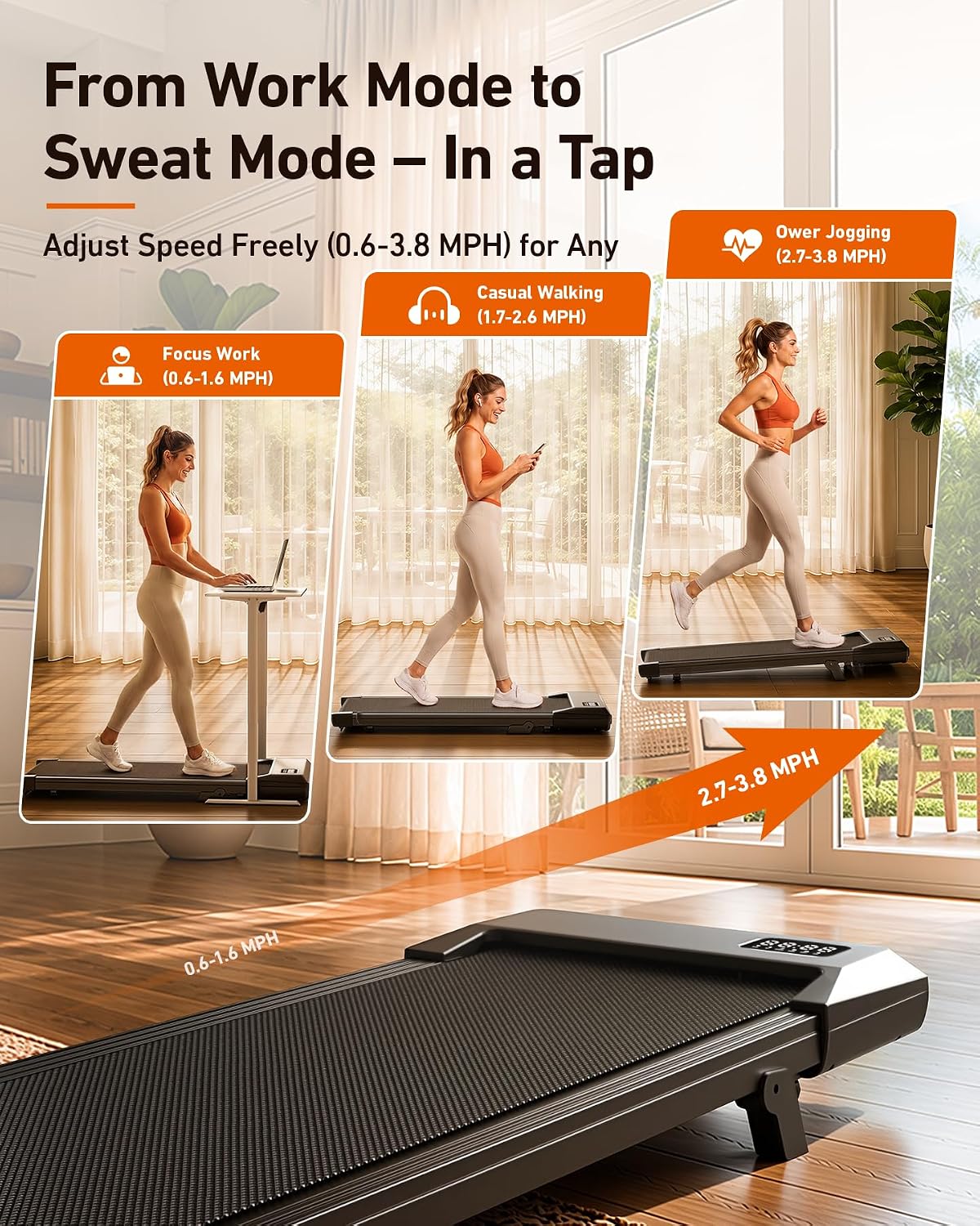 Thumbnail 3 de Superun BA10-Inc Walking Pad Treadmill, 6% Incline, 2.5 HP, 300 lb Capacity