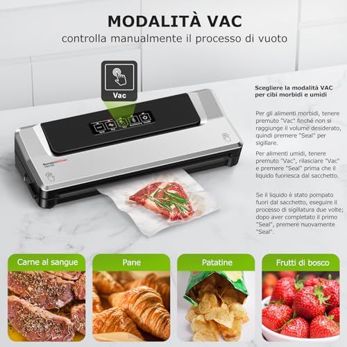 Detalle de Bonsenkitchen Macchina Sottovuoto per Alimenti 4 in 1: sigillatura rapida, cottura sottovuoto e conservazione con mode esterno e set di 5 sacchetti