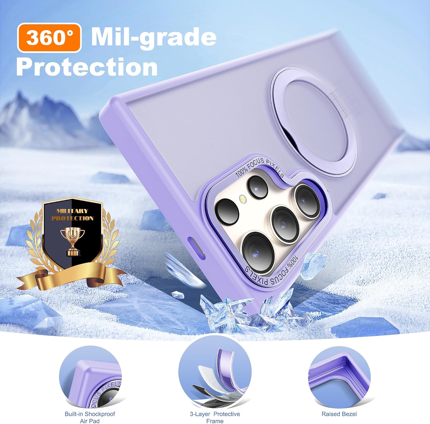 Thumbnail 4 de Zalinbo 360° Rotatable Magnetic Ring Stand Case for Samsung Galaxy S24 Ultra 6.8" (Purple)