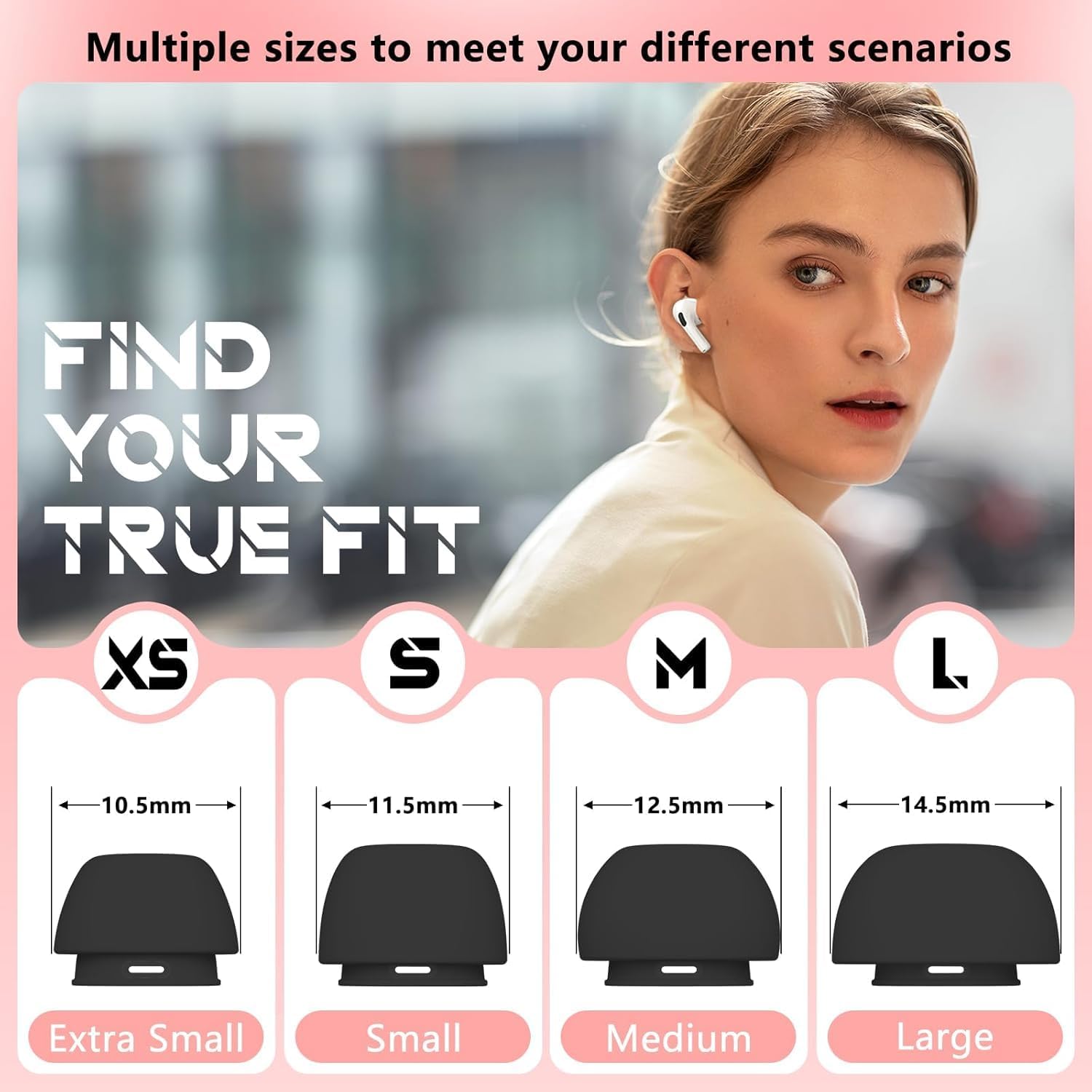 Detalle de Inesore 4 Pairs Replacement Ear Tips for AirPods Pro 2nd/1st Gen (Black) with Noise Reduction Holes, Dust Guard, and Cleaning Pen