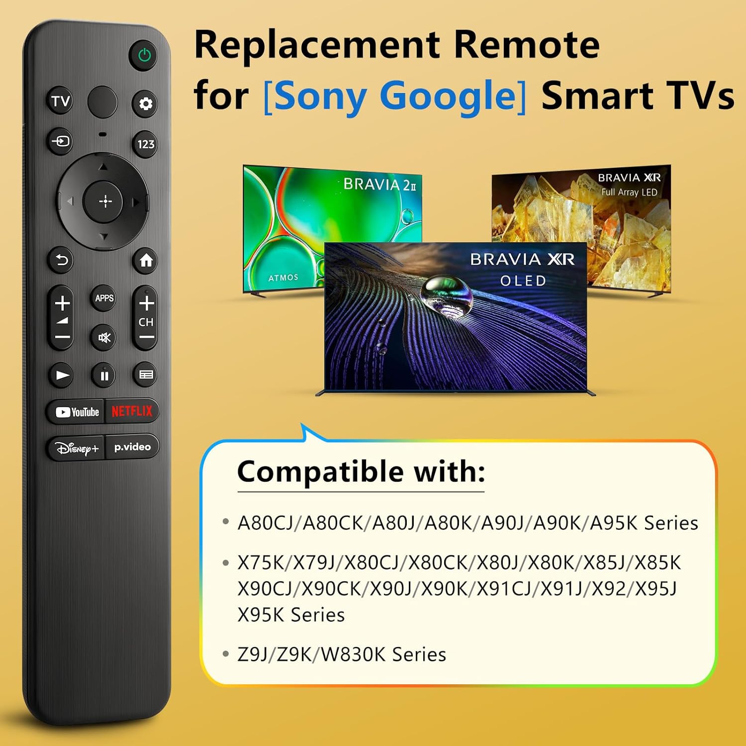 Detalle 2 de Replacement for Sony Bravia TV Remote | Universal for Sony Google Smart TVs