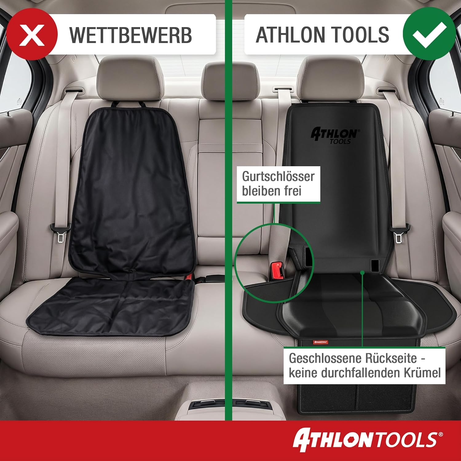 Detalle de ATHLON TOOLS Kindersitzunterlage Auto mit Seitenschutz – ISOFIX-kompatibel, dick gepolstert