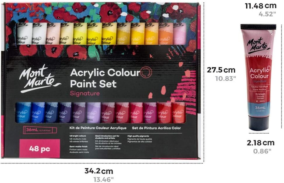 Detalle 2 de MONT MARTE Acrylic Paint Set (48 x 36ml) – Semi-matte Finish, 48 Colours