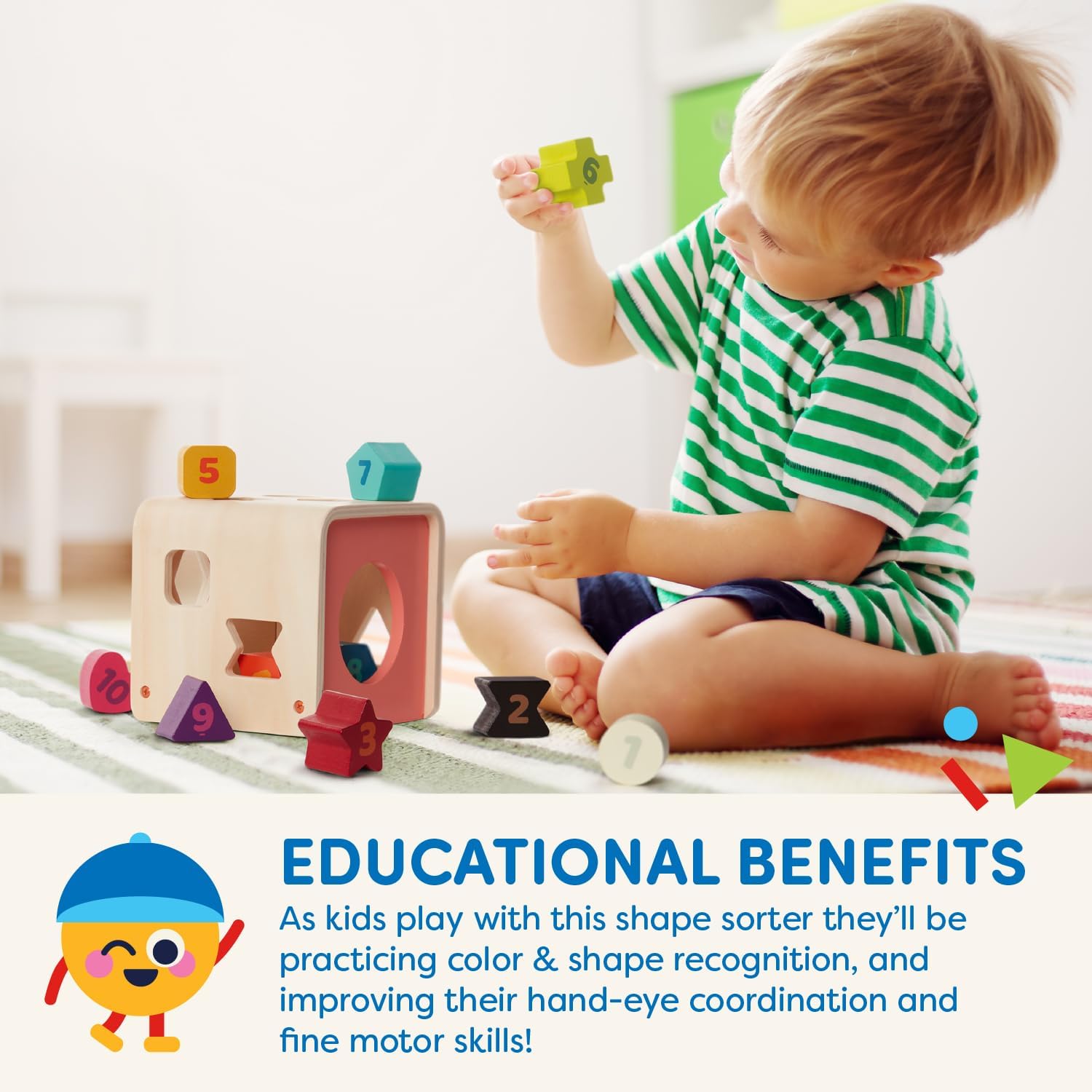 Thumbnail 3 de Battat Zählen & Sortieren Würfel – Holz-Formensortierspiel ab 1 Jahr mit 10 nummerierten Figuren