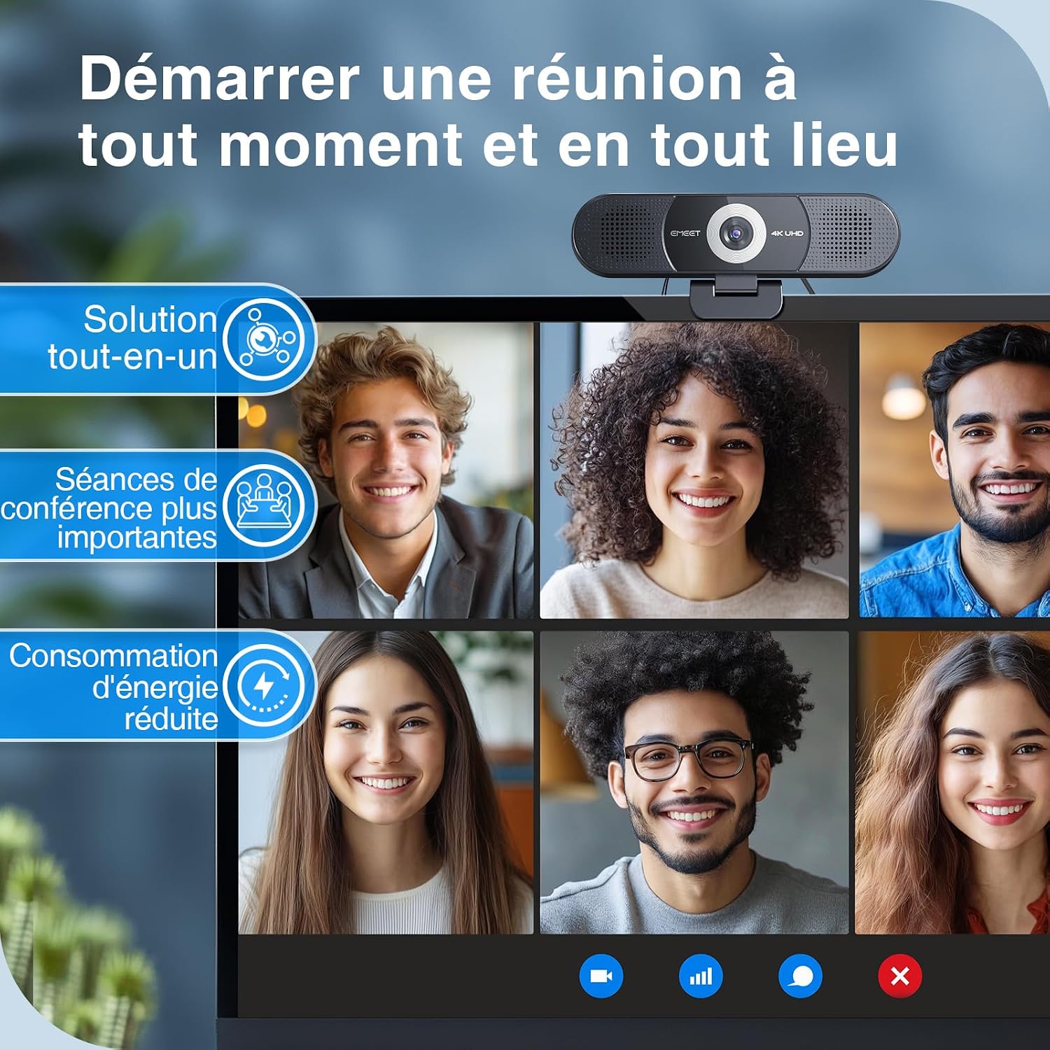 Detalle de eMeet Webcam 4K C980 Pro 3-en-1 (grand angle 60°–98°, 4 microphones, 2 haut-parleurs)
