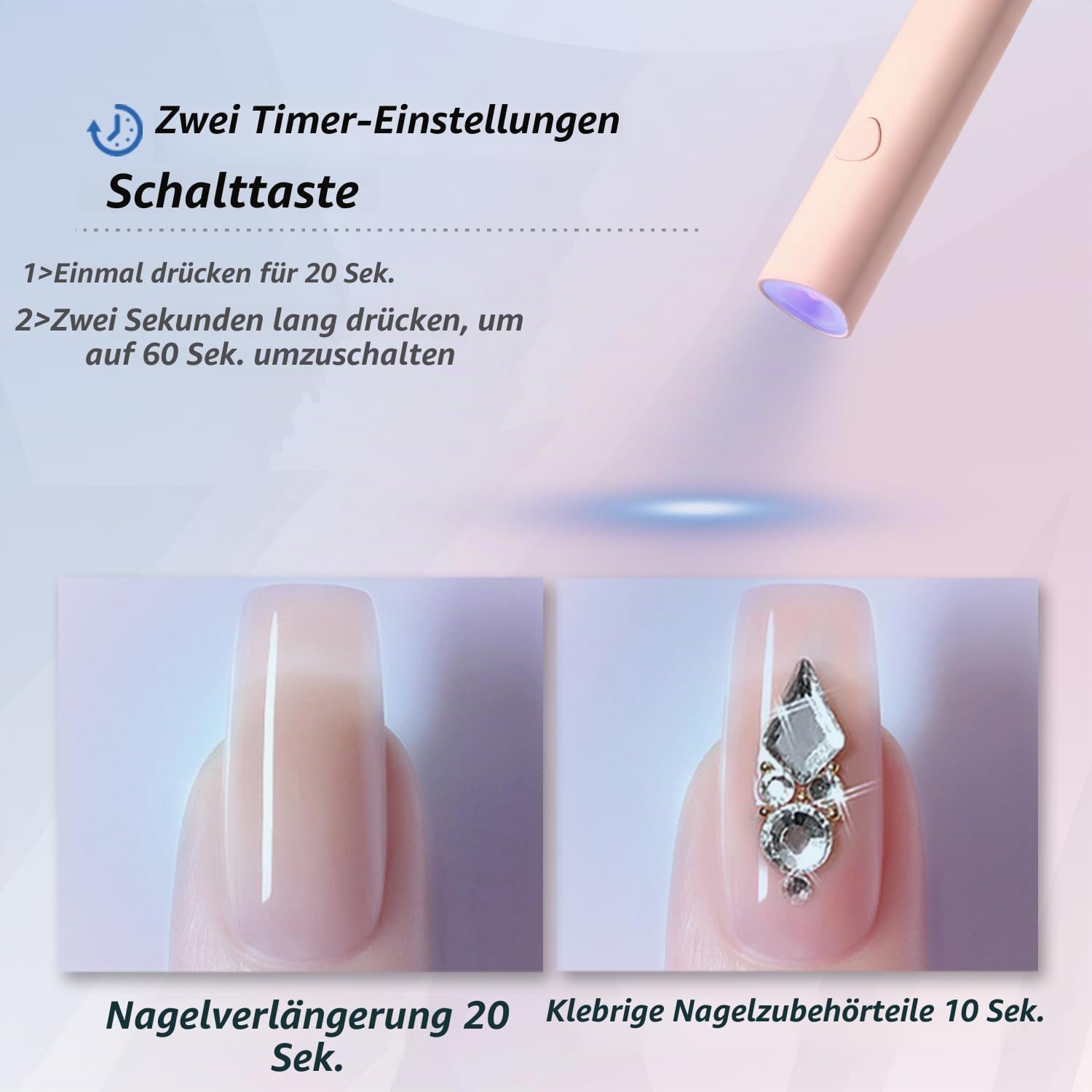 Thumbnail 1 de Denabuty UV-Lampe für Gelnägel – mini UV/LED für Nägel, wiederaufladbar mit Ständer (rosa)