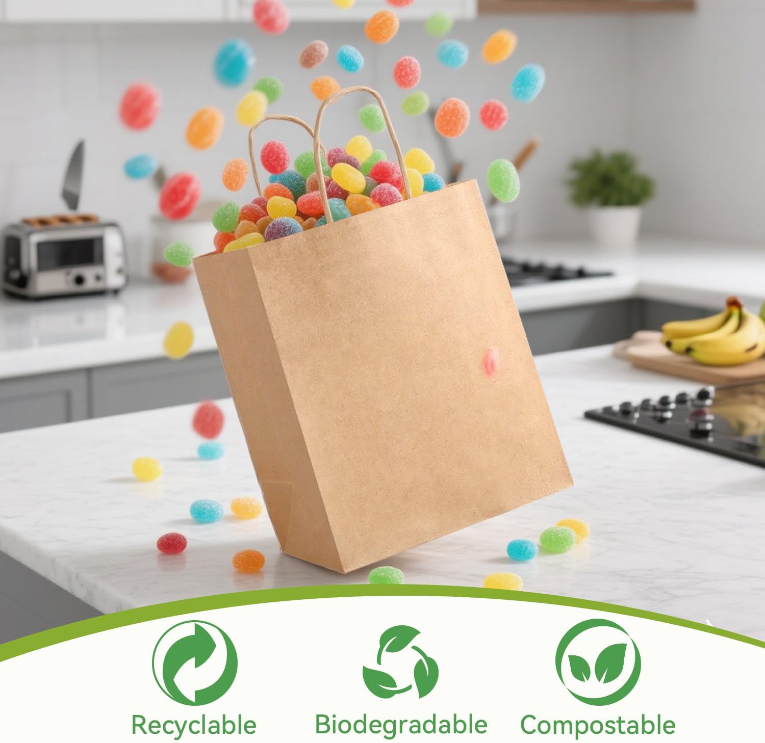 Detalle de Brothersbox 100-Pack Kraft Paper Gift Bags with Handles, 8 x 4.76 x 10 Inches