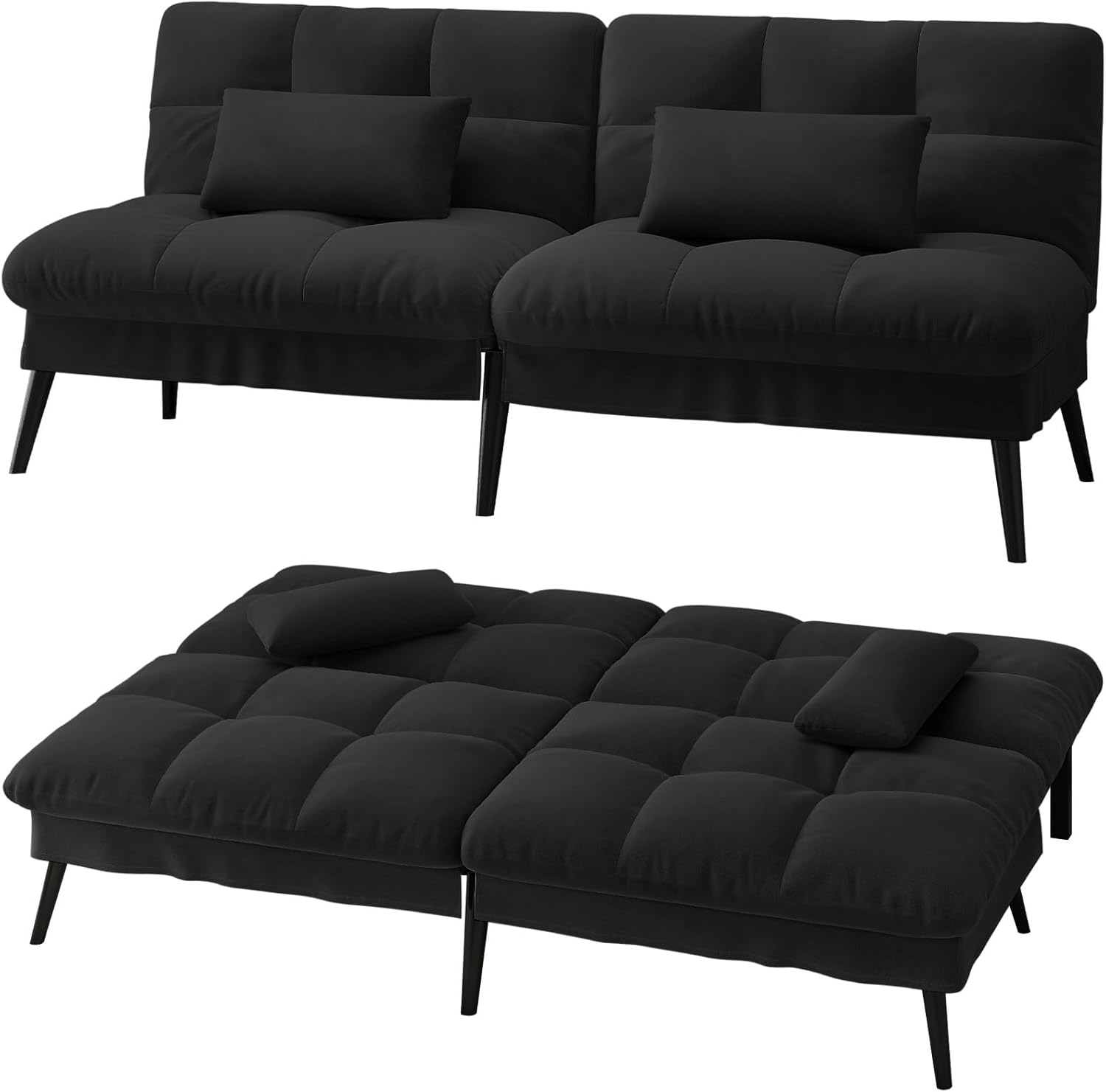 LUCKRACER Sofa 3 Sitzer Schlafsofa mit 5-fach verstellbarer Rückenlehne – Schwarz