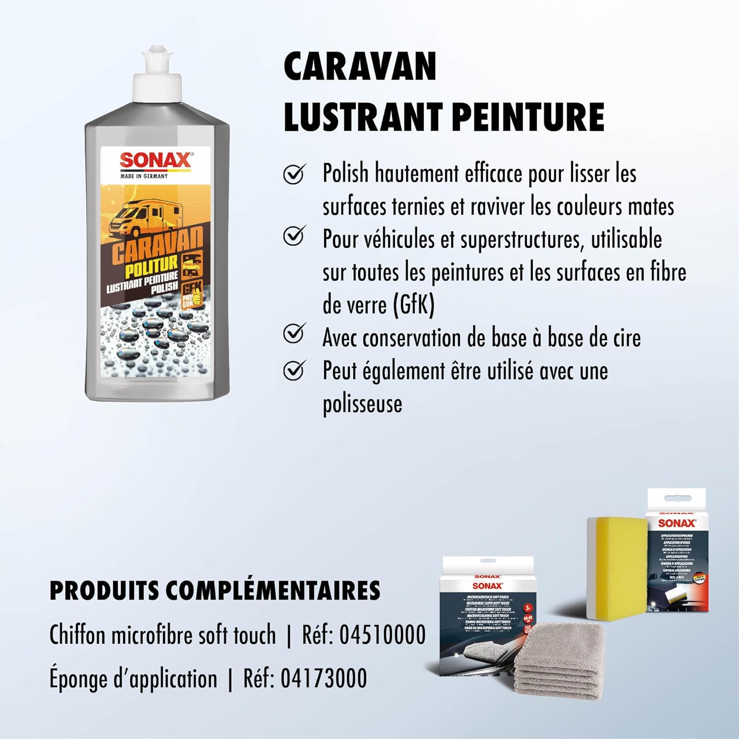 Detalle de SONAX CARAVAN Lustrant peinture (500 ml) – lissage des surfaces altérées et ravivement des couleurs