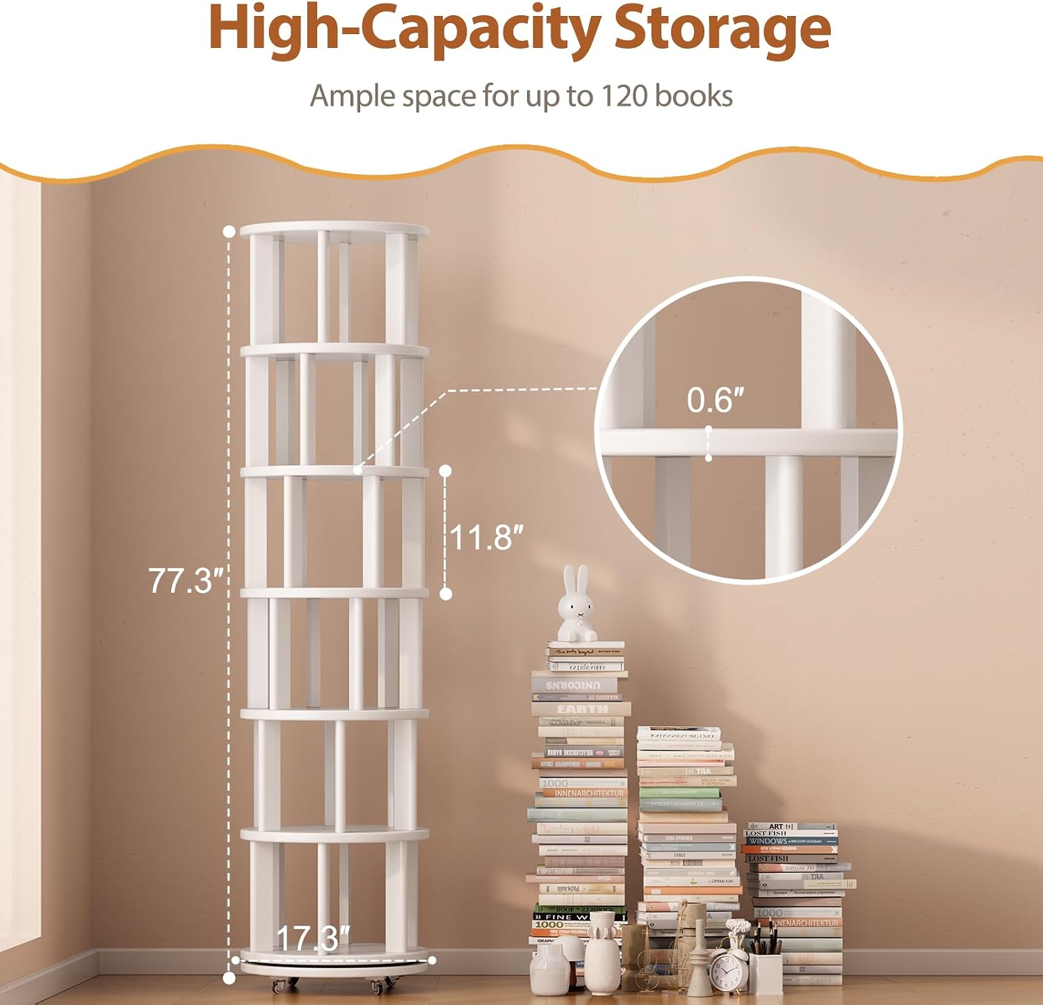 Detalle 2 de Muwuele 6-Tier Rotating Bookshelf for Small Spaces