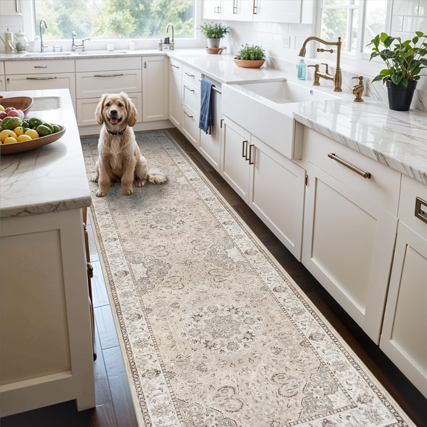 Detalle de 2.6x12 Beige Washable Hallway Runner Rug
