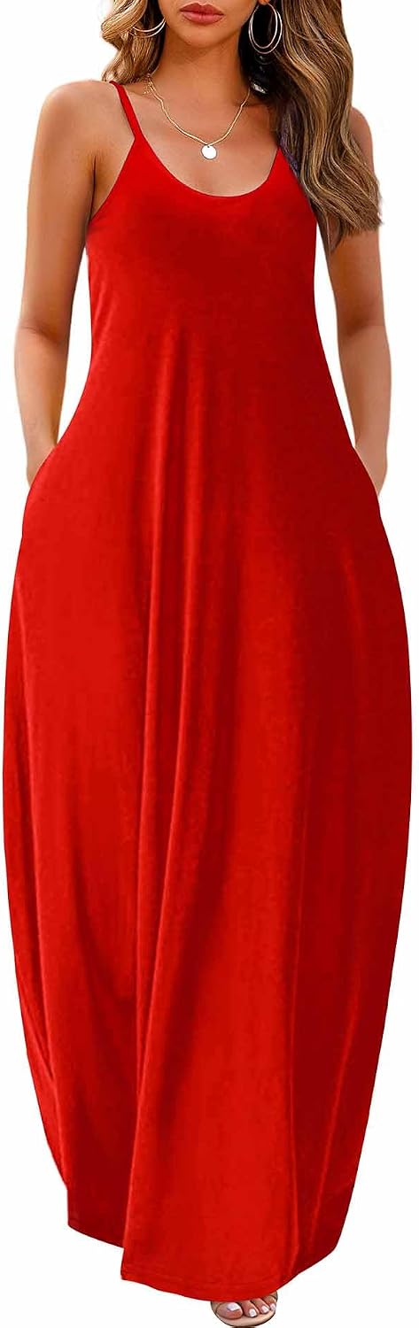 Detalle de Wolddress Women’s Maxi Dress with Pockets (2026) – Adjustable Thin Straps, Plus Size Loose Fit