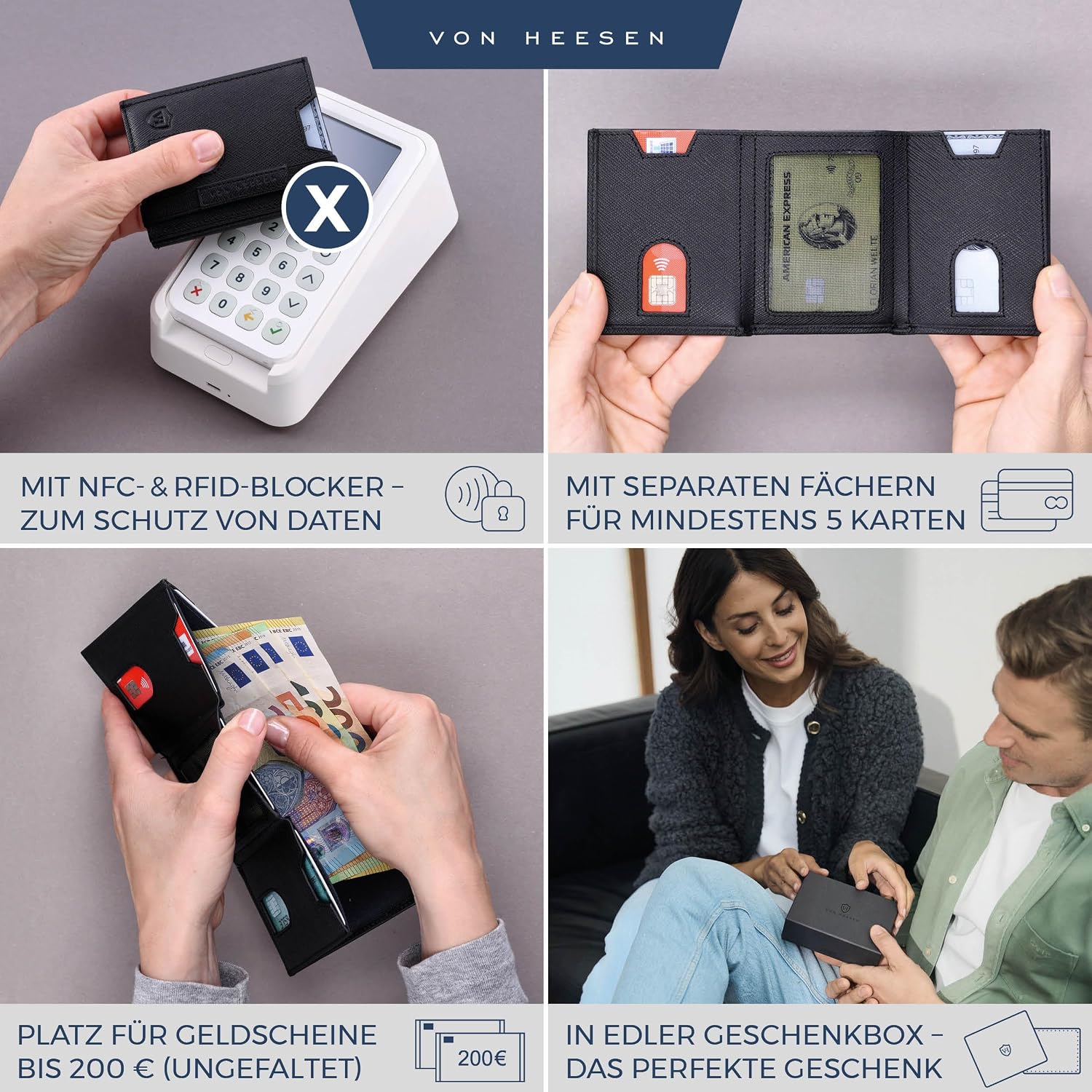 Thumbnail 1 de VON HEESEN Slim Wallet mit Münzfach & RFID-Schutz – Echtes Nappa Leder, kompakt und flach