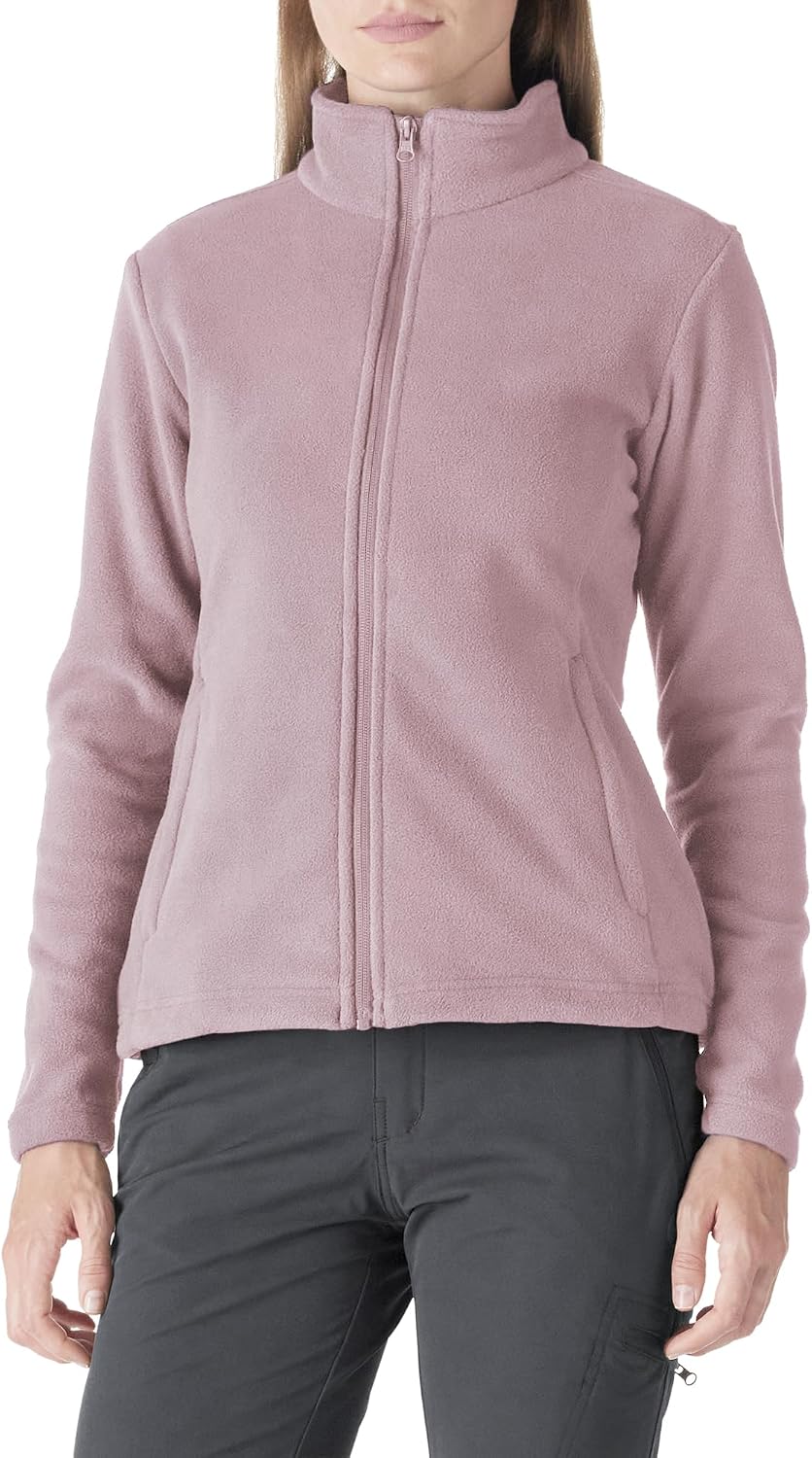 Detalle de Outdoor Ventures Damen Fleecejacke – leichte, warme Jacke mit durchgehendem Reißverschluss und Stehkragen
