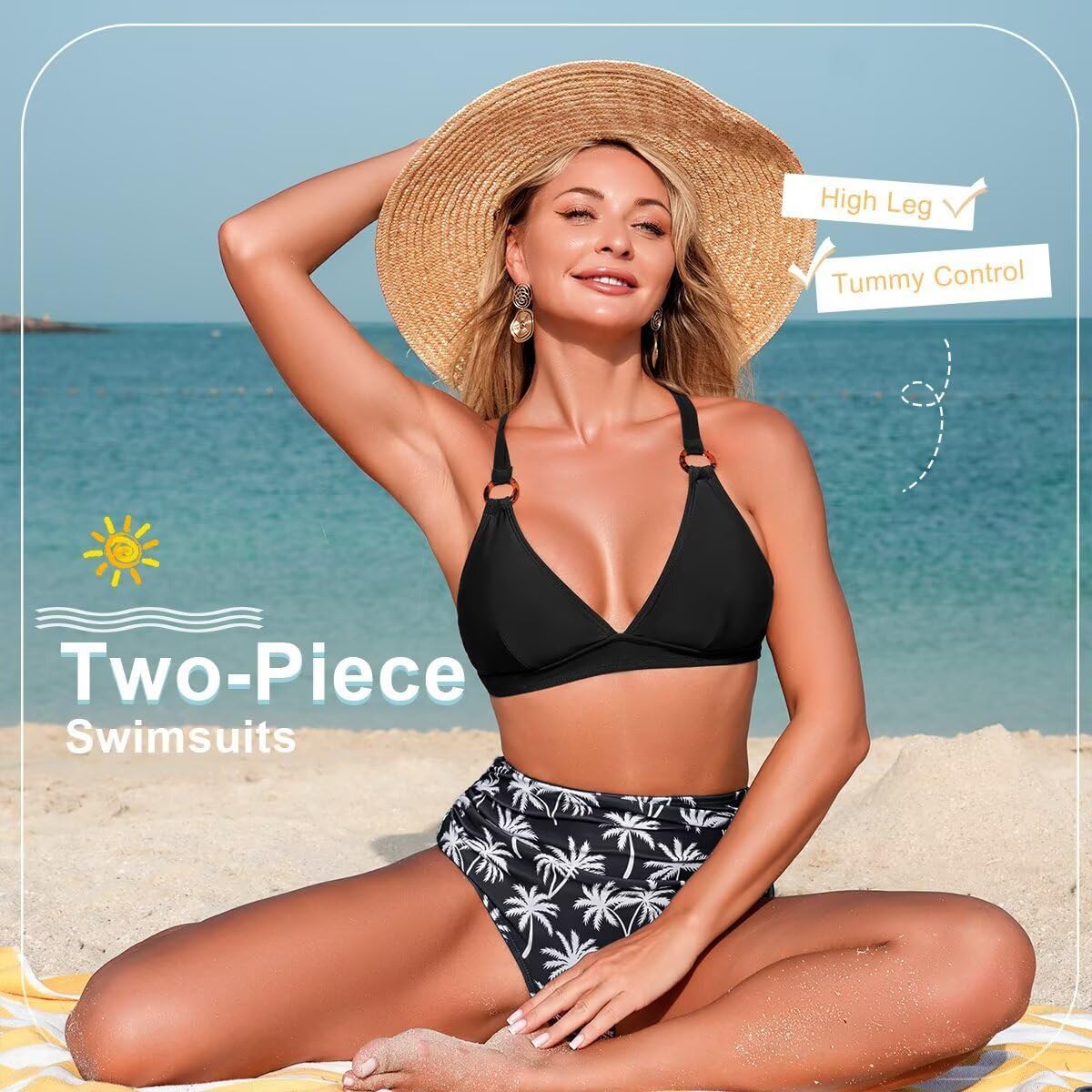 Thumbnail 2 de Sillictor High Waisted Bikini Set with Cross Back Tie Closure – 2 Piece Tummy Control Swimwear