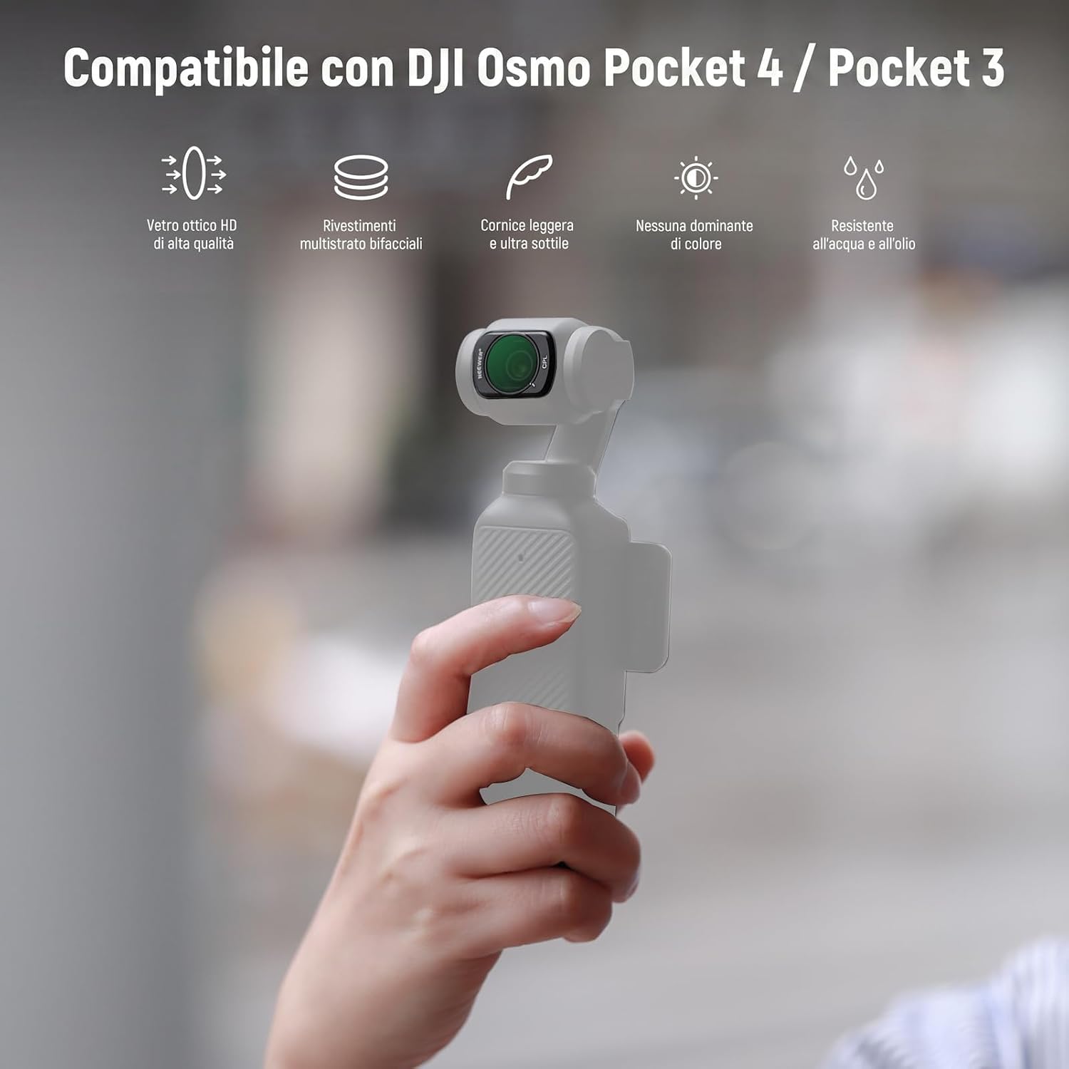 Thumbnail 1 de NEEWER Filtro CPL Magnetico per Osmo Pocket 3/4 + Xtra Muse — kit filtro polarizzatore circolare e protezione schermo