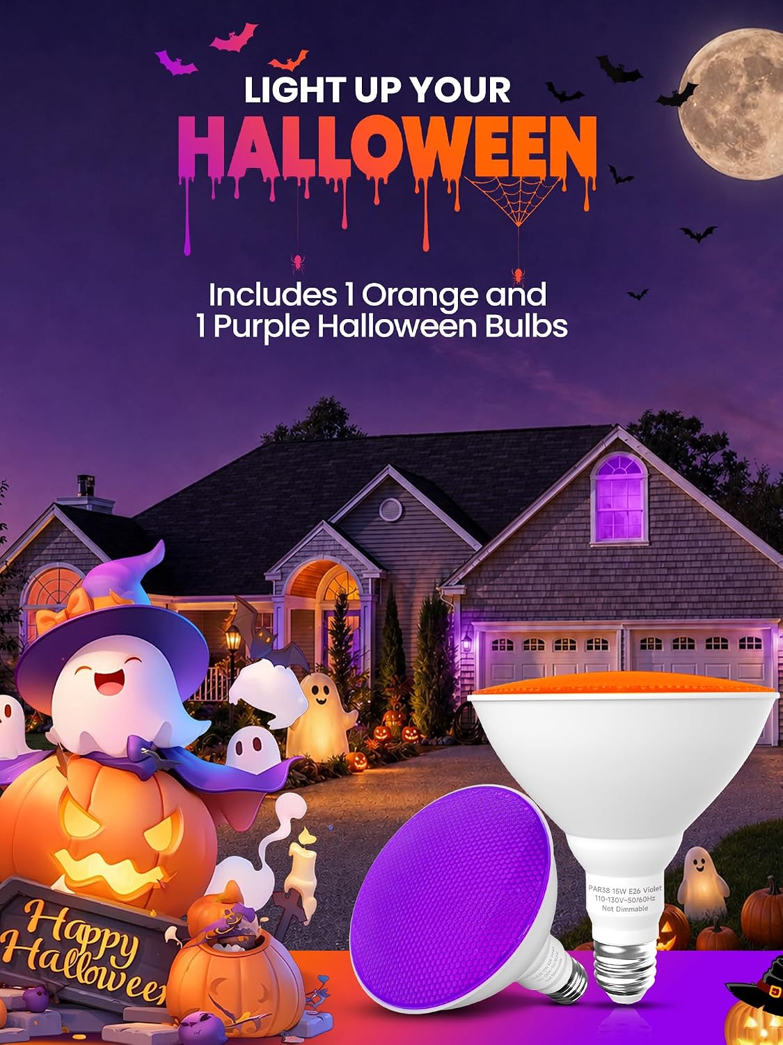Thumbnail 6 de Nouscan 120VPAR38OO#VVW15E26 PAR38 LED Flood Bulbs, Orange and Purple, 2-Pack