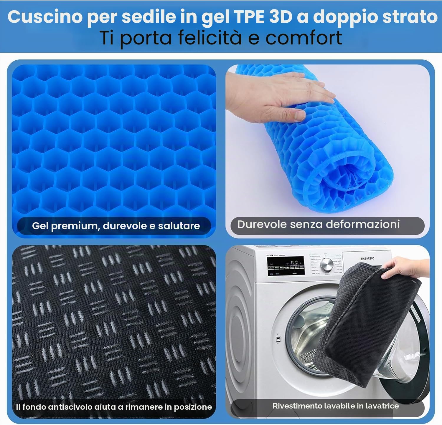 Thumbnail 5 de BTDZDD Cuscino In Gel per Sedie - Extra Large 47x44x3,5 cm, Blu