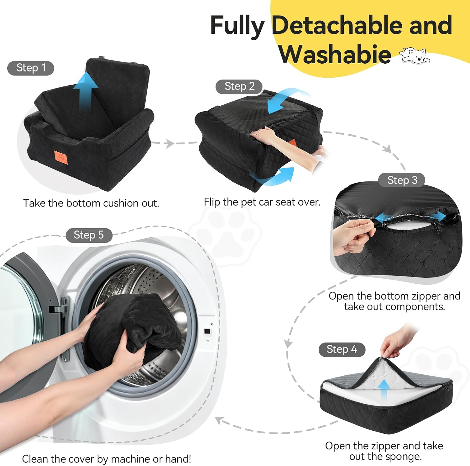 Detalle de GL GLENSLAVE Dog Car Seat for Small/Medium Dogs – Elevated Memory Foam Booster with Safety Belts
