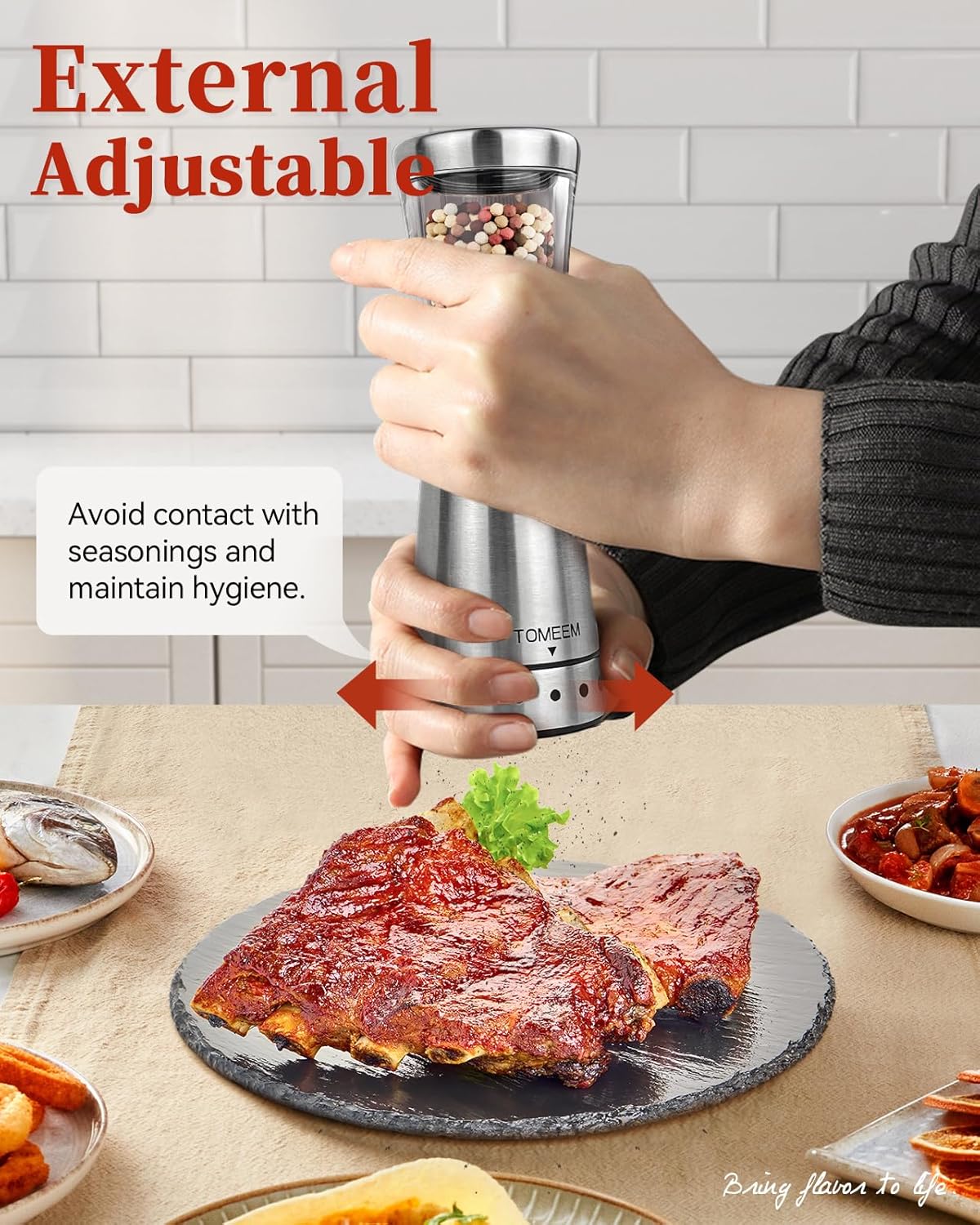 Thumbnail 5 de Electric Salt and Pepper Grinder Set with Storage Base (Stainless Steel, Rechargeable, Adjustable Coarseness)