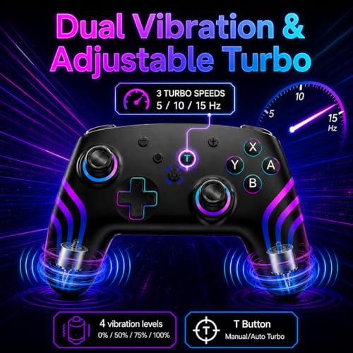 Detalle de Riscvma 2pcs Manette Sans Fil pour Switch: RGB, Double Vibration et Turbo