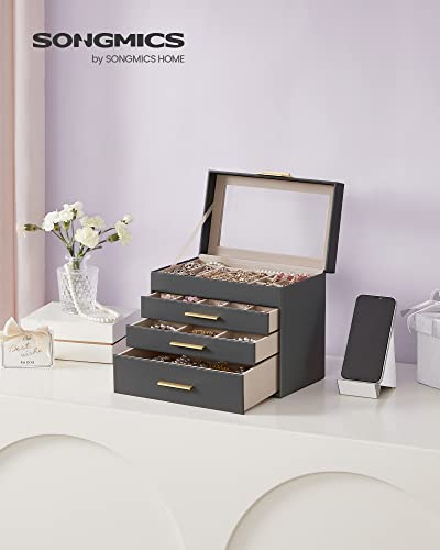 Thumbnail 1 de SONGMICS Colección GISELLA — Caja de Joyas 4 Niveles, gran capacidad en gris pizarra y dorado (JBC161C01)