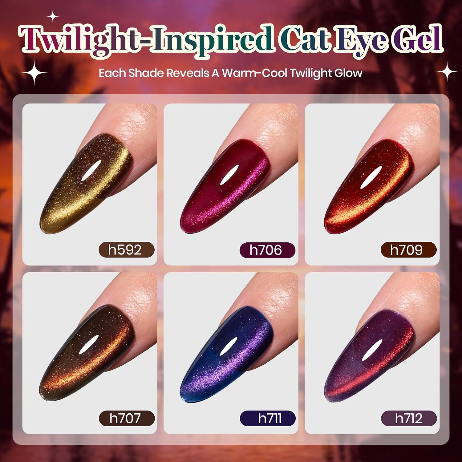 Detalle 2 de Beetles Dusk Radiance Cat Eye Gel Nail Polish Set, 6 Magnetic Colors