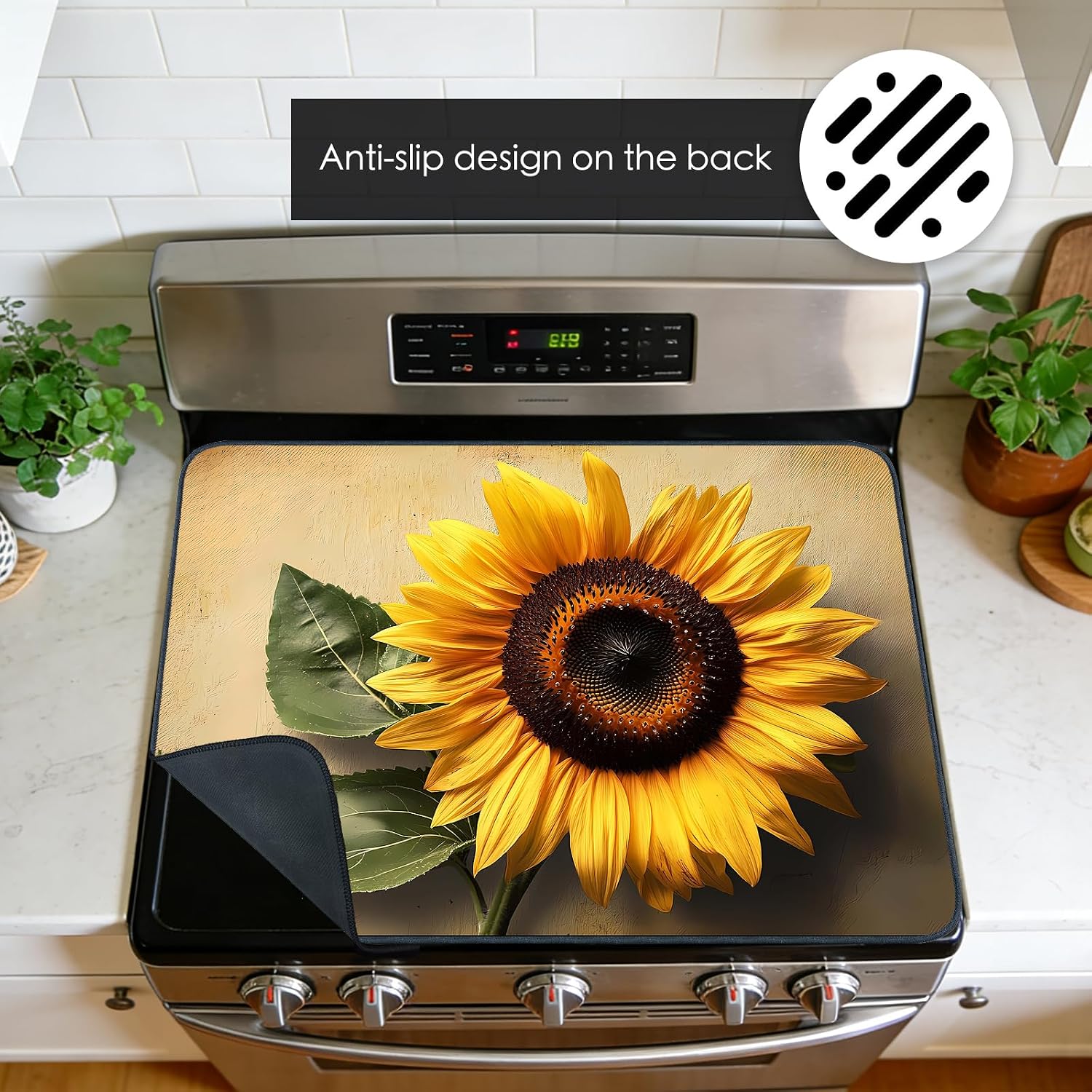 Detalle 2 de Nuxovilar Vintage Sunflower Stove Cover, 20.47 x 28.34 Inches