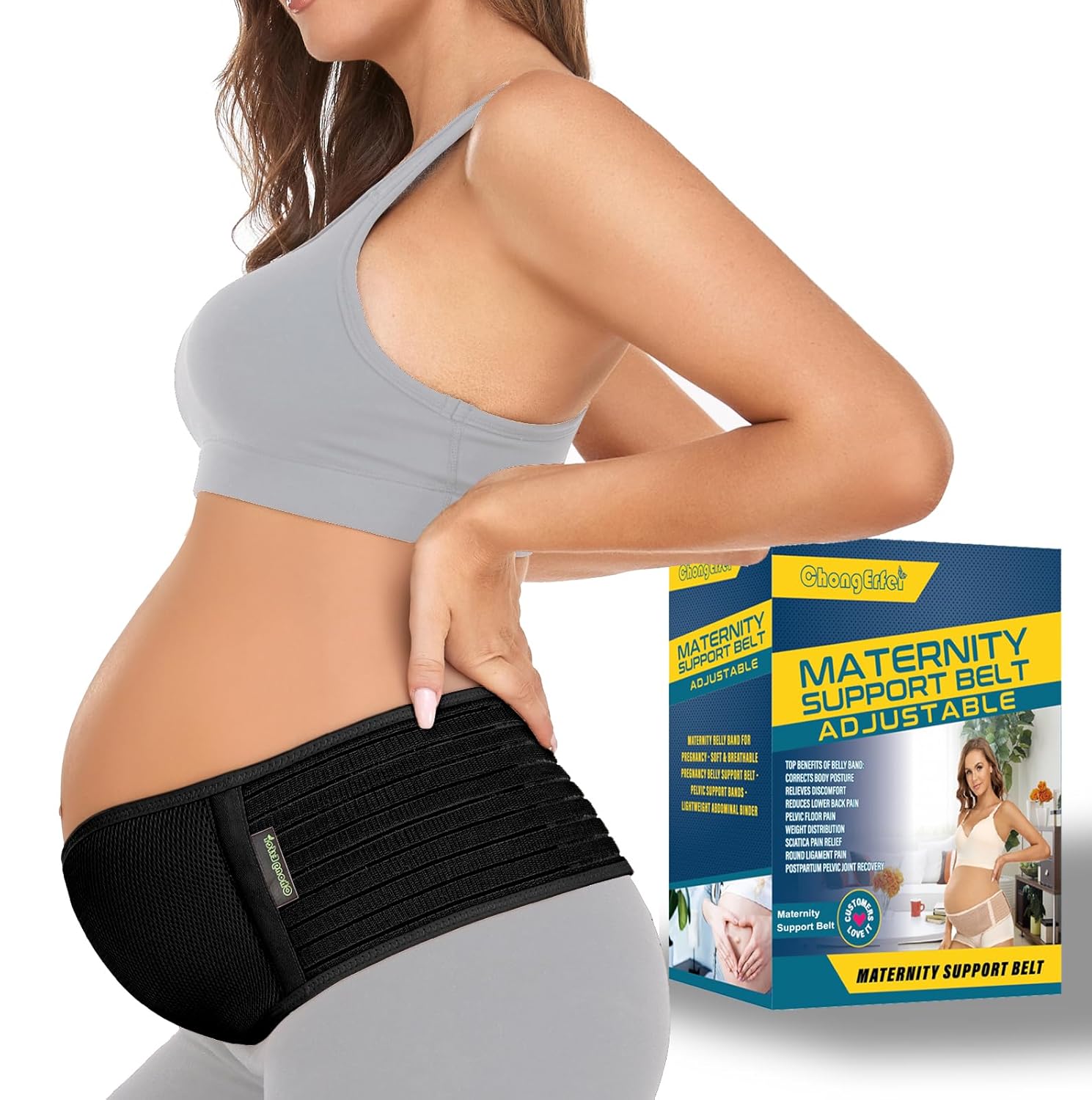 Thumbnail 6 de ChongErfei Pregnancy Belly Band Maternity Belt & Back Support (Beige, One Size)