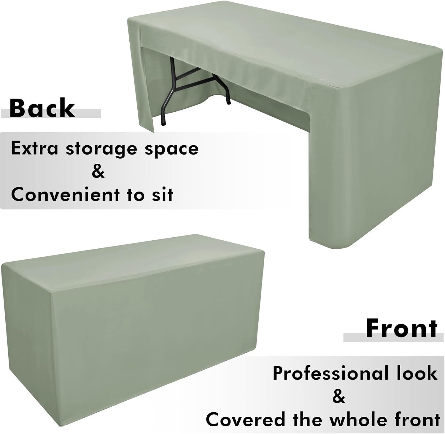Detalle 2 de Nasitos 2 Pack Sage Green 6ft Open-Back Fitted Table Cloth