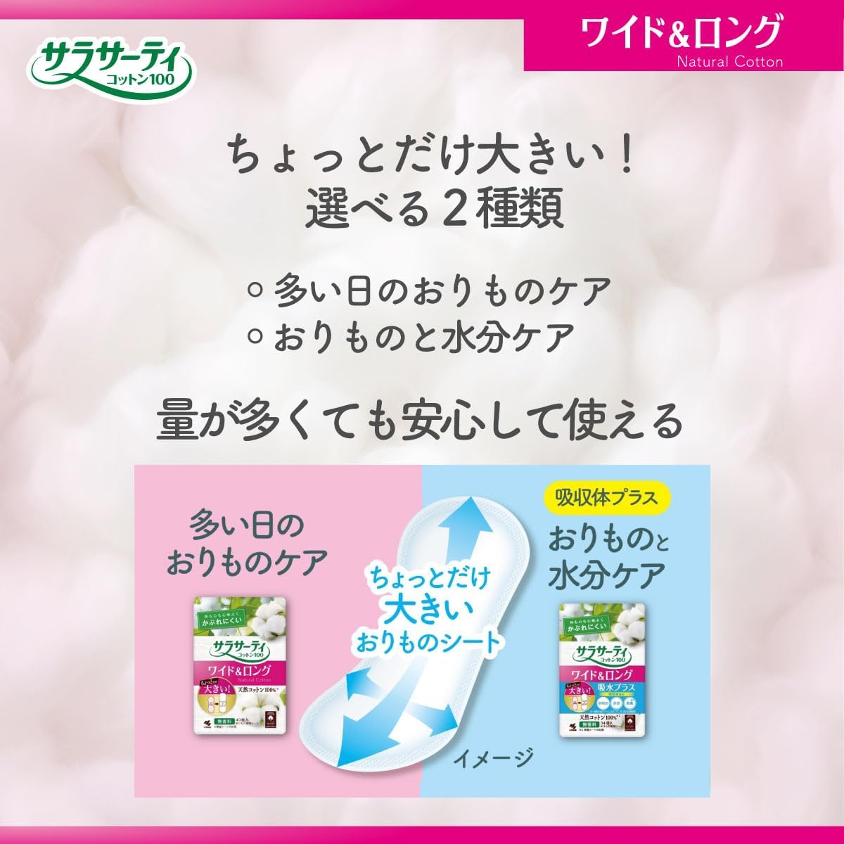 Thumbnail 3 de サラサーティ コットン100 ワイド&ロング おりものシート 無香料 40個入×3個パック