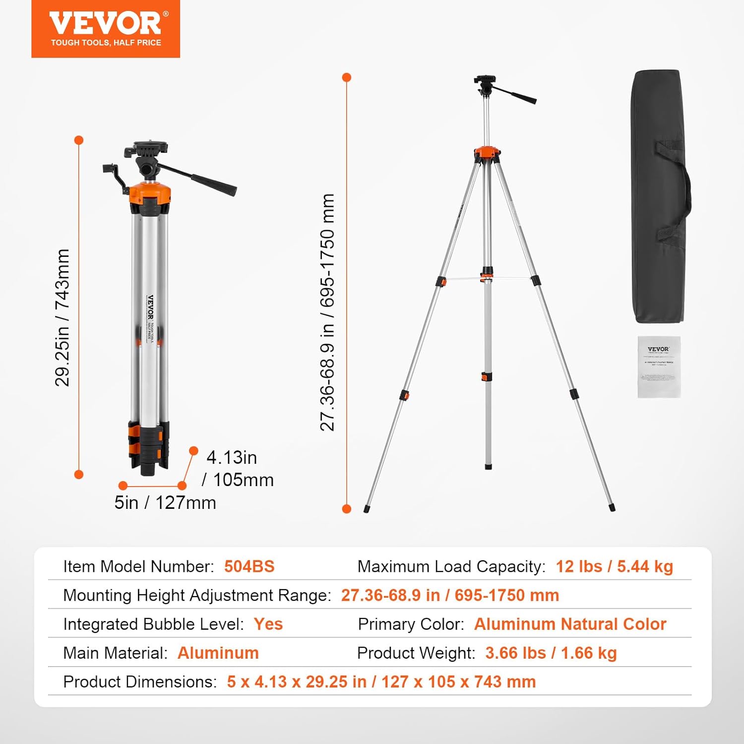 Thumbnail 6 de VEVOR Laser Level Tripod with 1/4 x 20 Mount — Adjustable Aluminium Stand for Stable Measurement