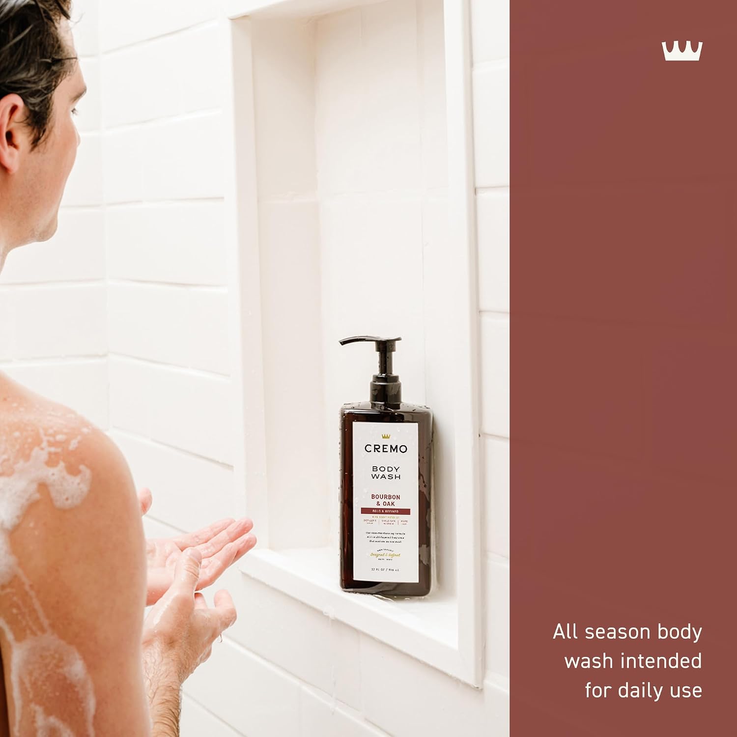 Detalle 1 de Cremo Bourbon & Oak Body Wash for Men, 32 fl oz, Rich Lather