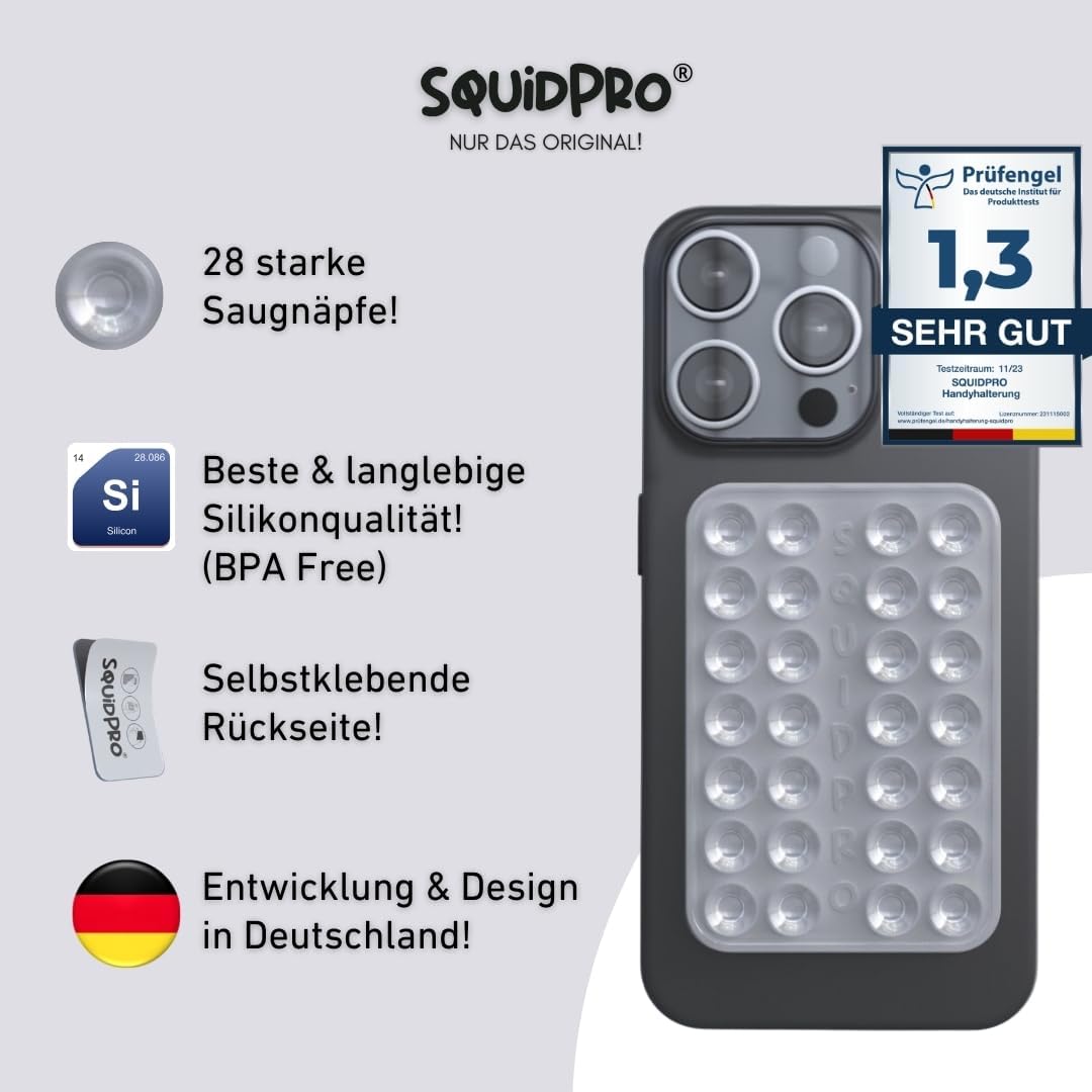 Thumbnail 1 de SQUIDPRO Silikon-Saugnapf Handyhalterung (selbstklebend, transparent) – freihändige Halterung für iPhone & Android