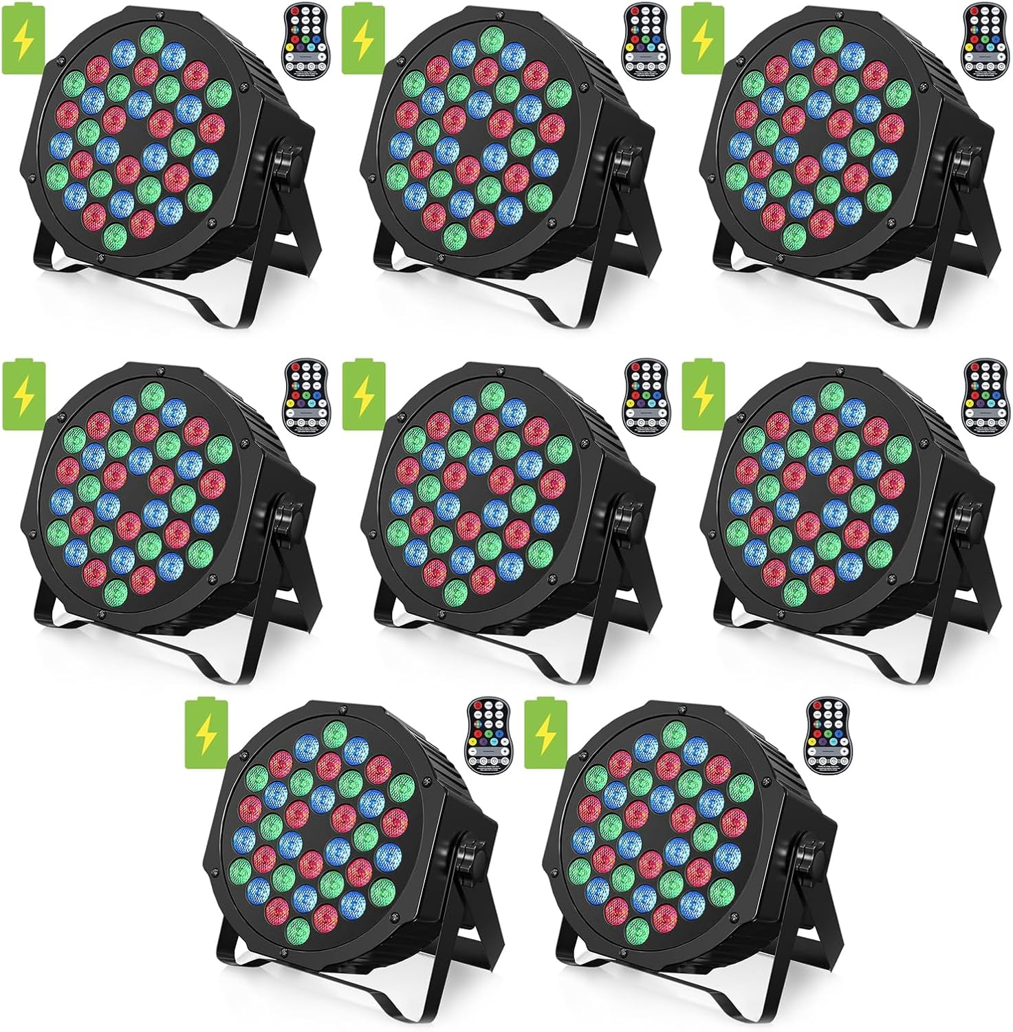 Detalle de HOLDLAMP ZQ01104 Rechargeable RGB Stage Par Lights, 8-Pack with DMX