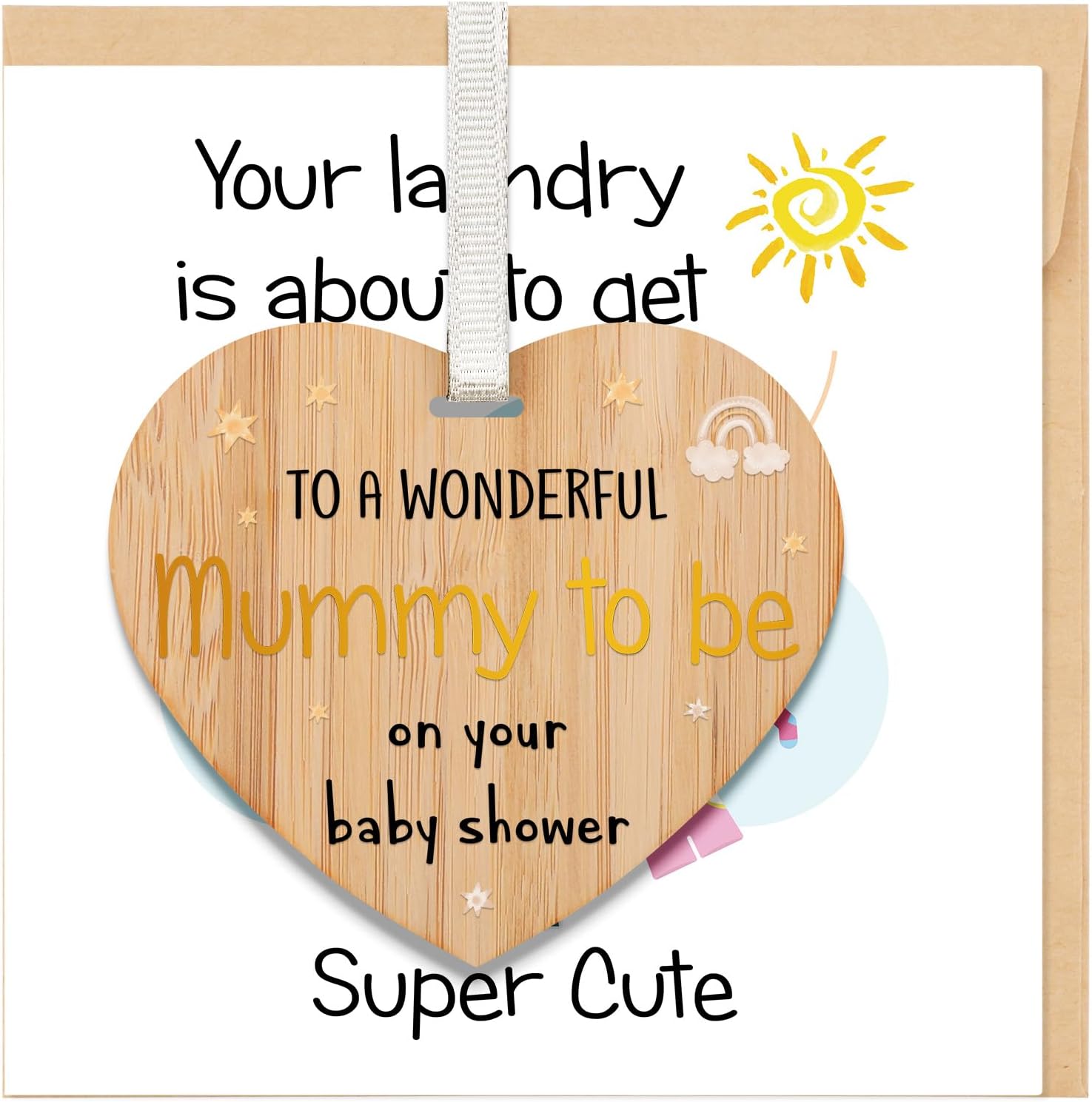 Thumbnail 1 de Welsky Baby Shower Card with Envelope and Heart Wooden Plaque