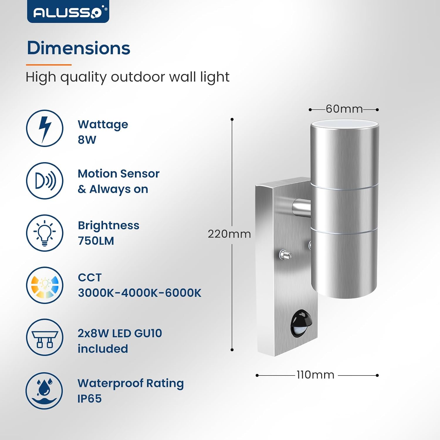 Detalle de ALUSSO outdoor wall light motion sensor