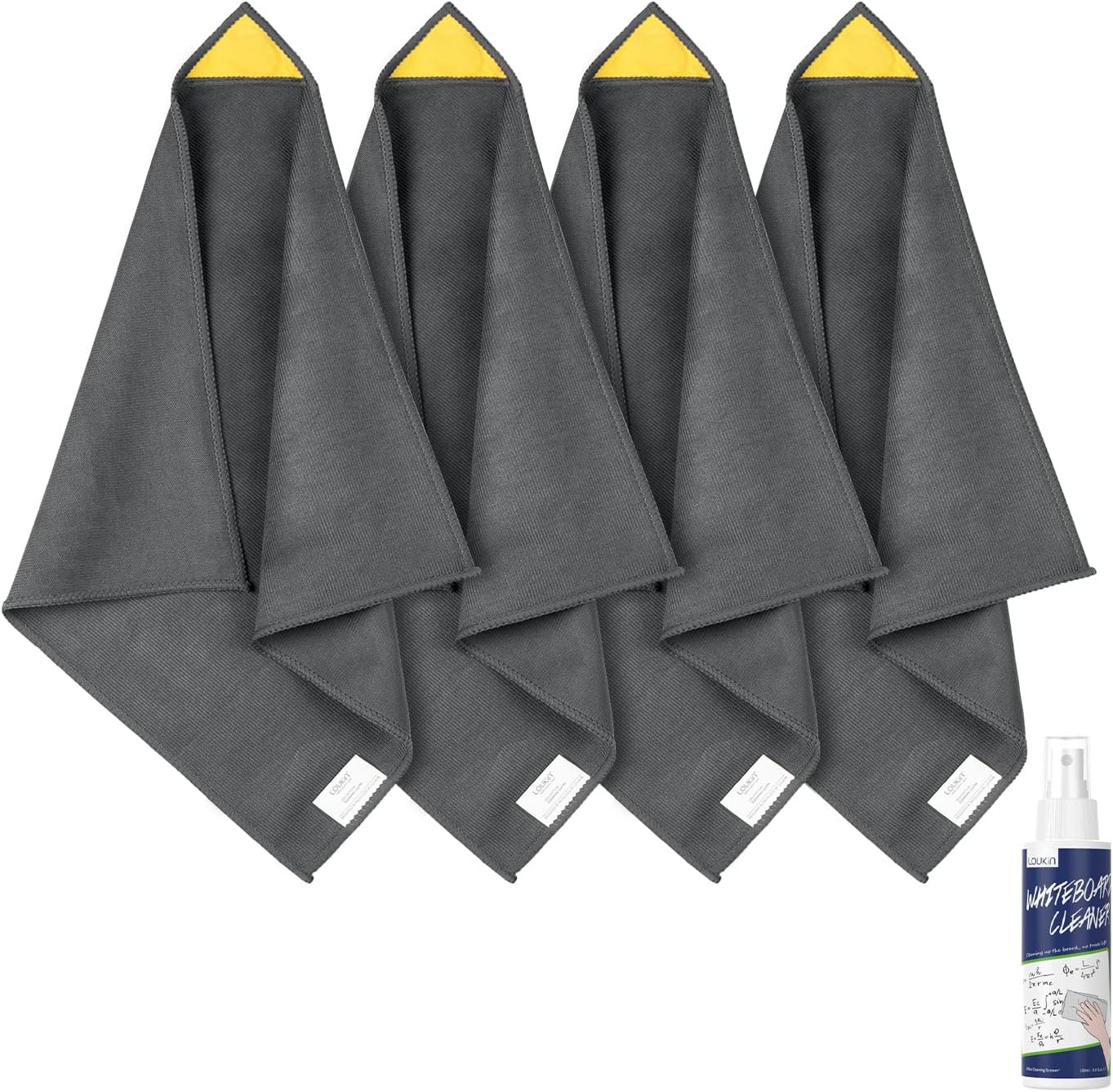 loukin 4pcs Magnetic Whiteboard Cleaning Cloth (with cleaner) for classroom, home and office