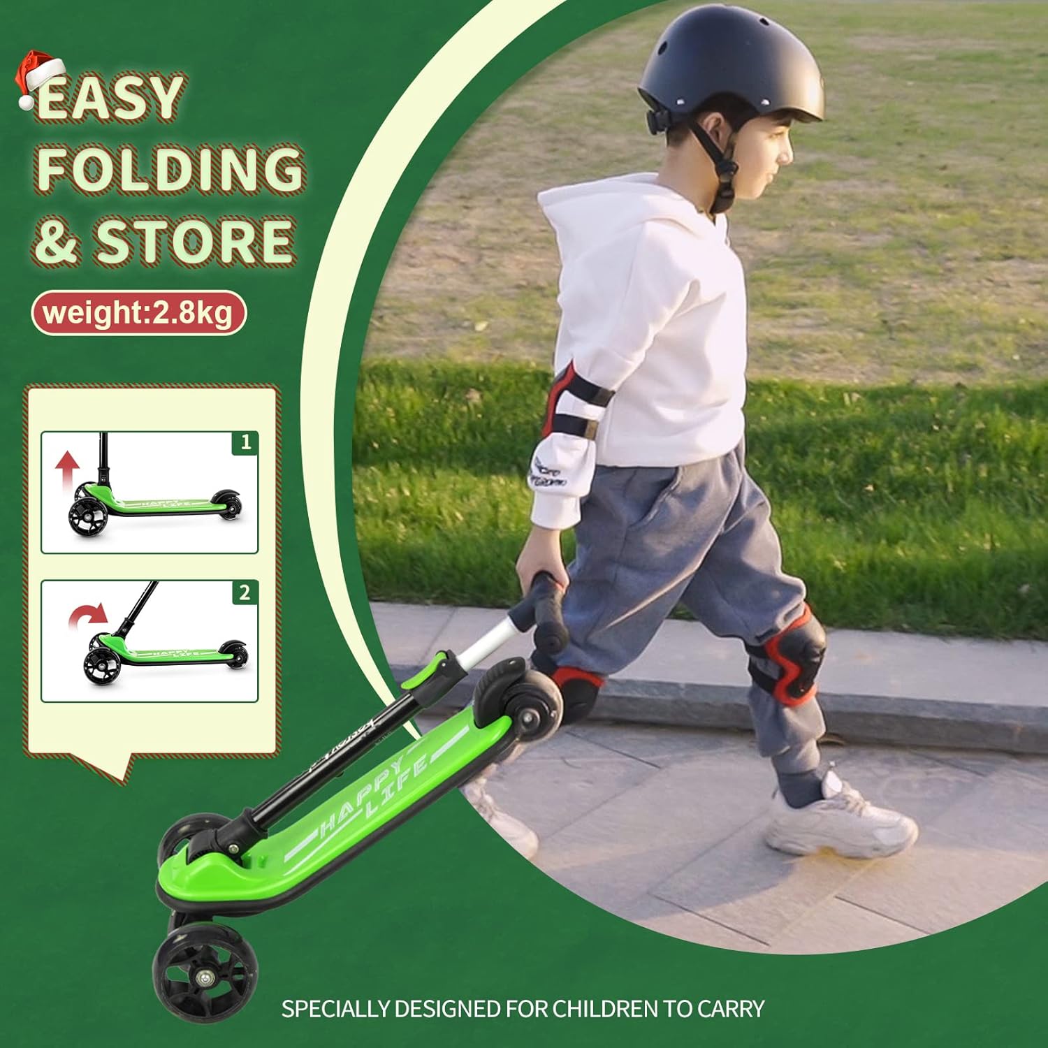 Thumbnail 4 de besrey Kinder-Scooter mit Big Wheels, faltbar & höhenverstellbar (LED-Räder) für 3–8 Jahre