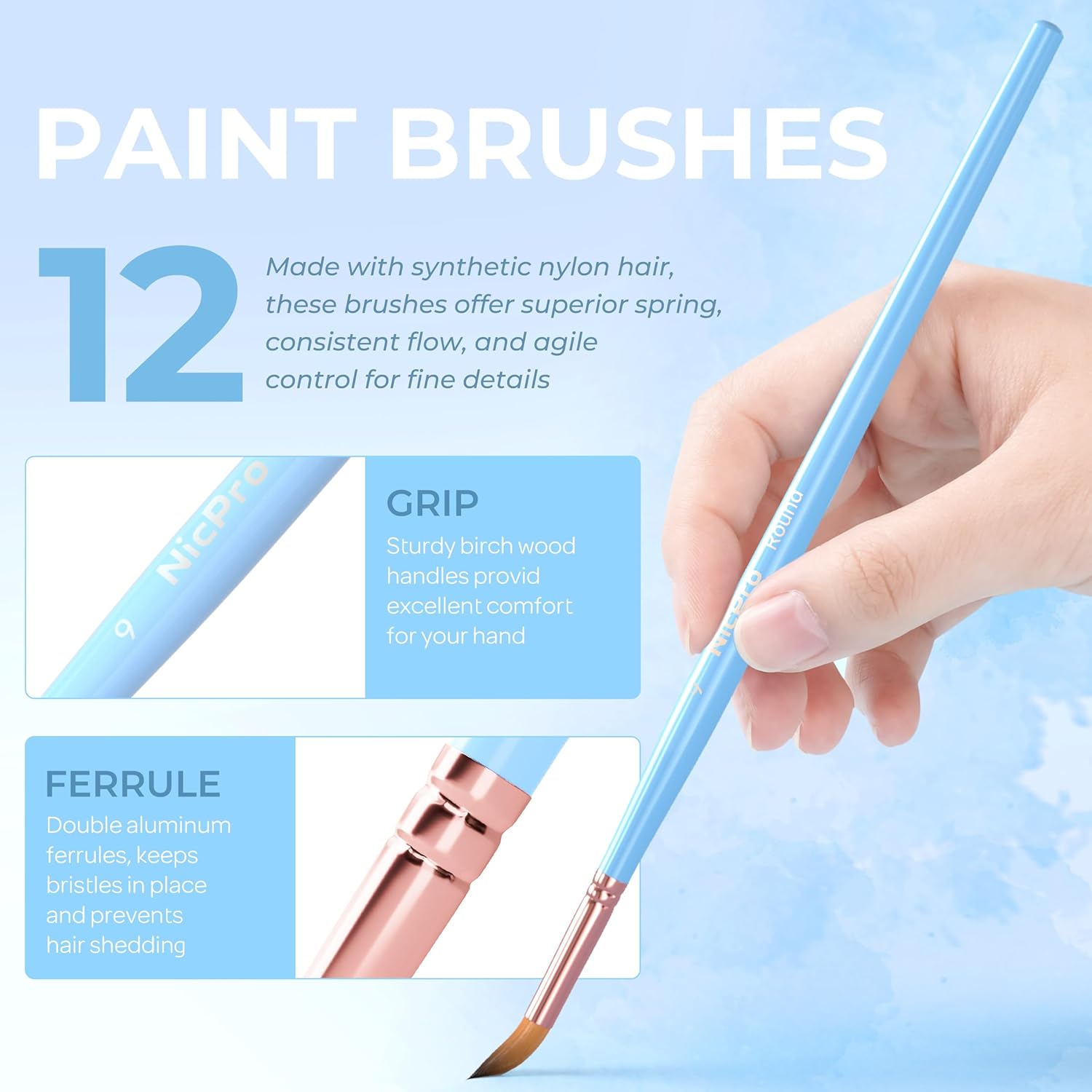 Thumbnail 2 de Nicpro 12 PCS Artist Paint Brush Set