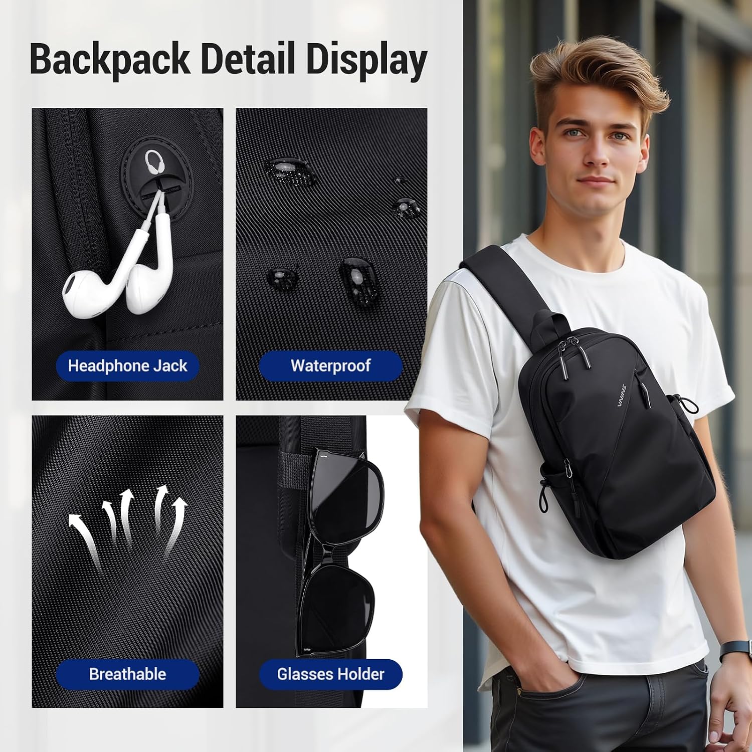 Detalle de VNINE Sling Bag Umhängetasche Brusttasche – Vielseitige Schultertasche für Herren und Damen