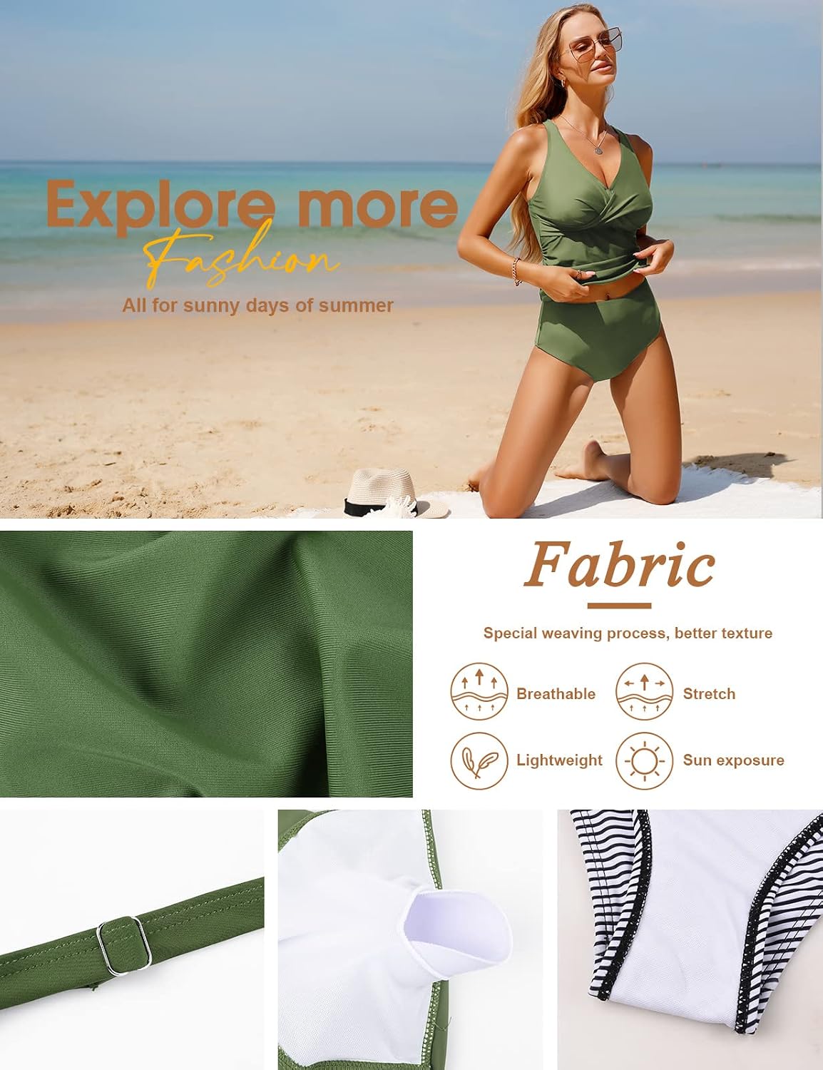 Detalle de RITOSTA Womens Tankini Sets: Twist Front Top with High Waisted Bottoms, Padded Push-Up and Removable Bra