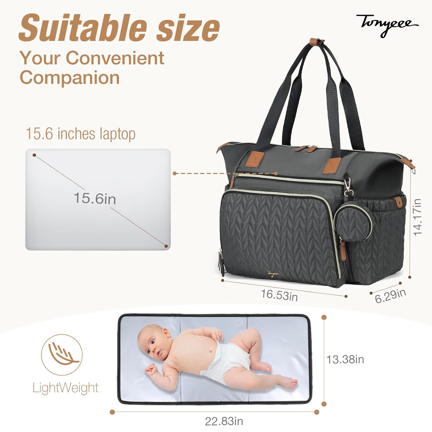 Thumbnail 4 de Tonyeee Wickeltasche mit Schnullertasche und Wickelunterlage – Wickelrucksack mit vielen Fächern und isolierten Taschen