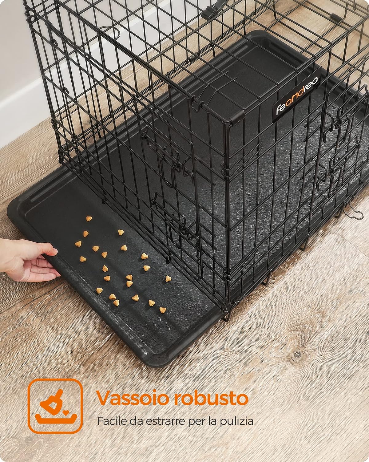 Thumbnail 6 de Feandrea Gabbia per Cani Pieghevole XL 107 x 70 x 77,5 cm, 2 Porte, Vassoio Rimovibile – Nero PPD42H