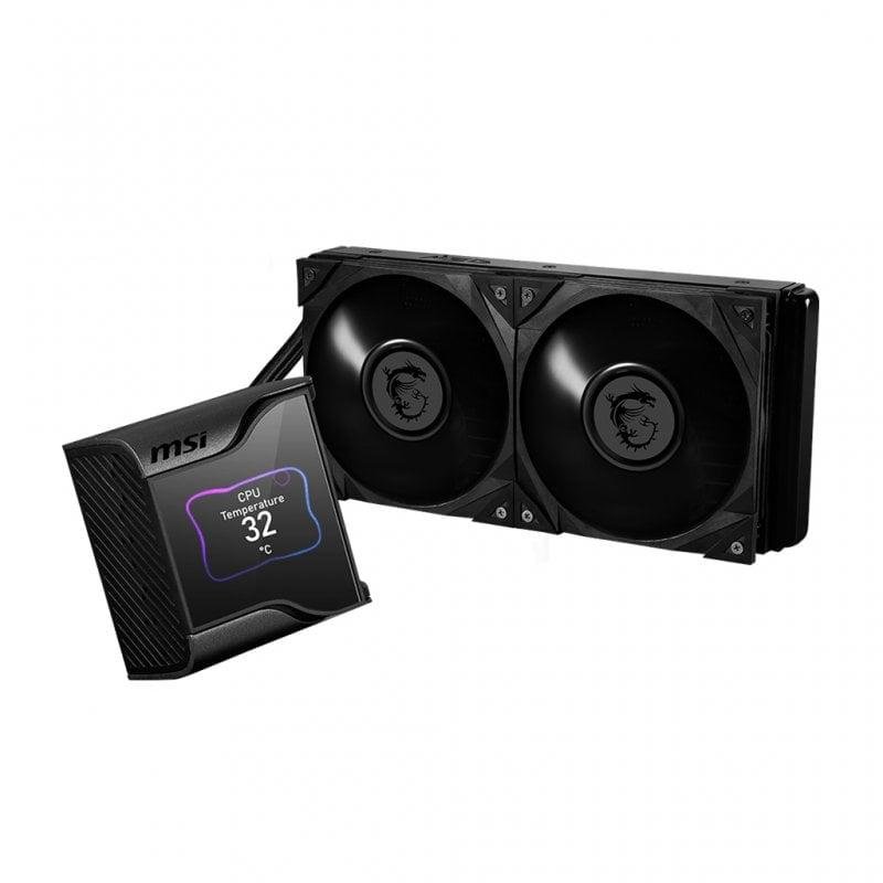Detalle de MSI MEG CORELIQUID S280: refrigeración líquida AIO de 280 mm con pantalla IPS y dos ventiladores