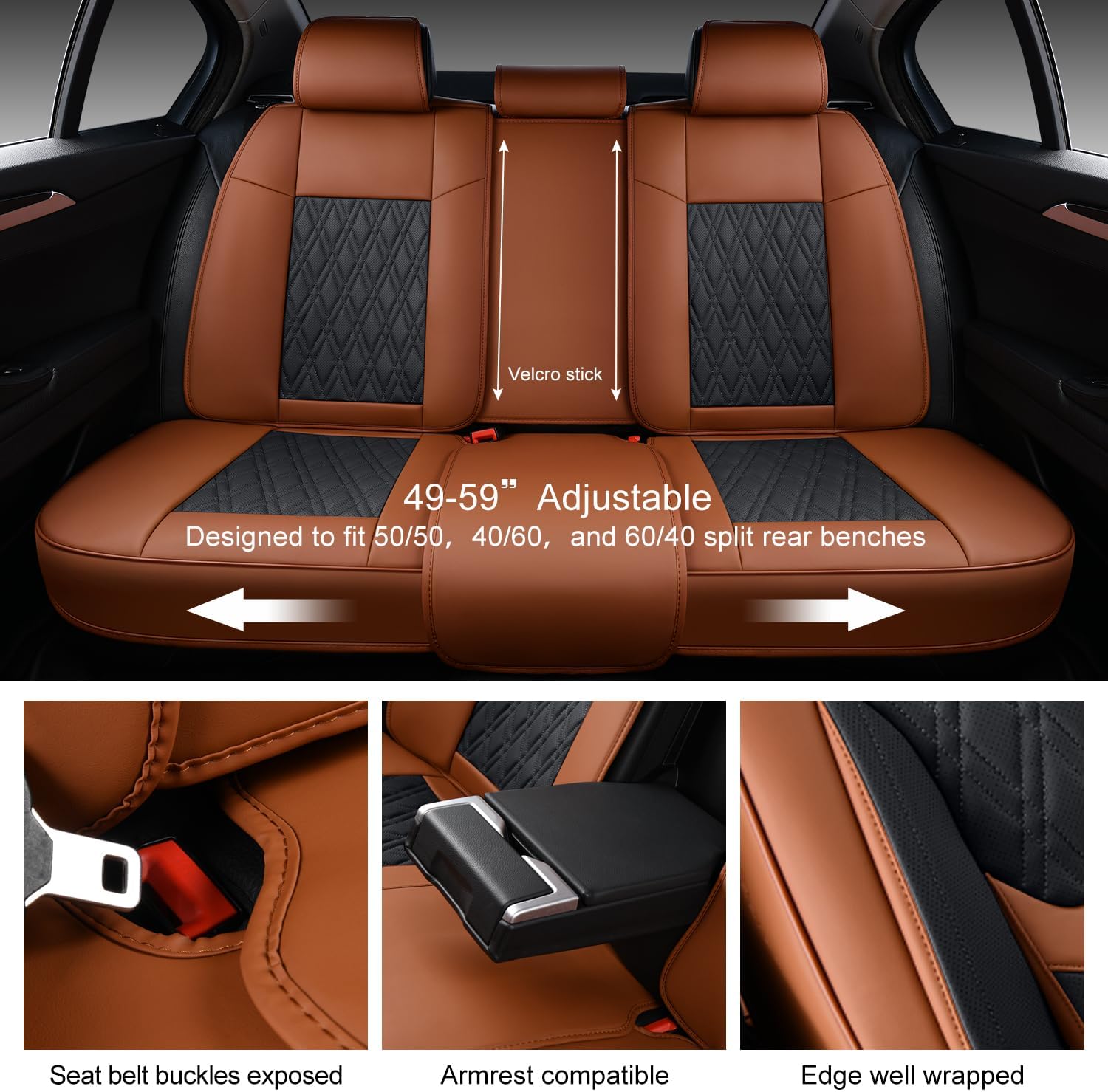 Thumbnail 3 de Car Seat Covers Full Set — Breathable Leather Front & Rear Seat Covers in Brown & Black