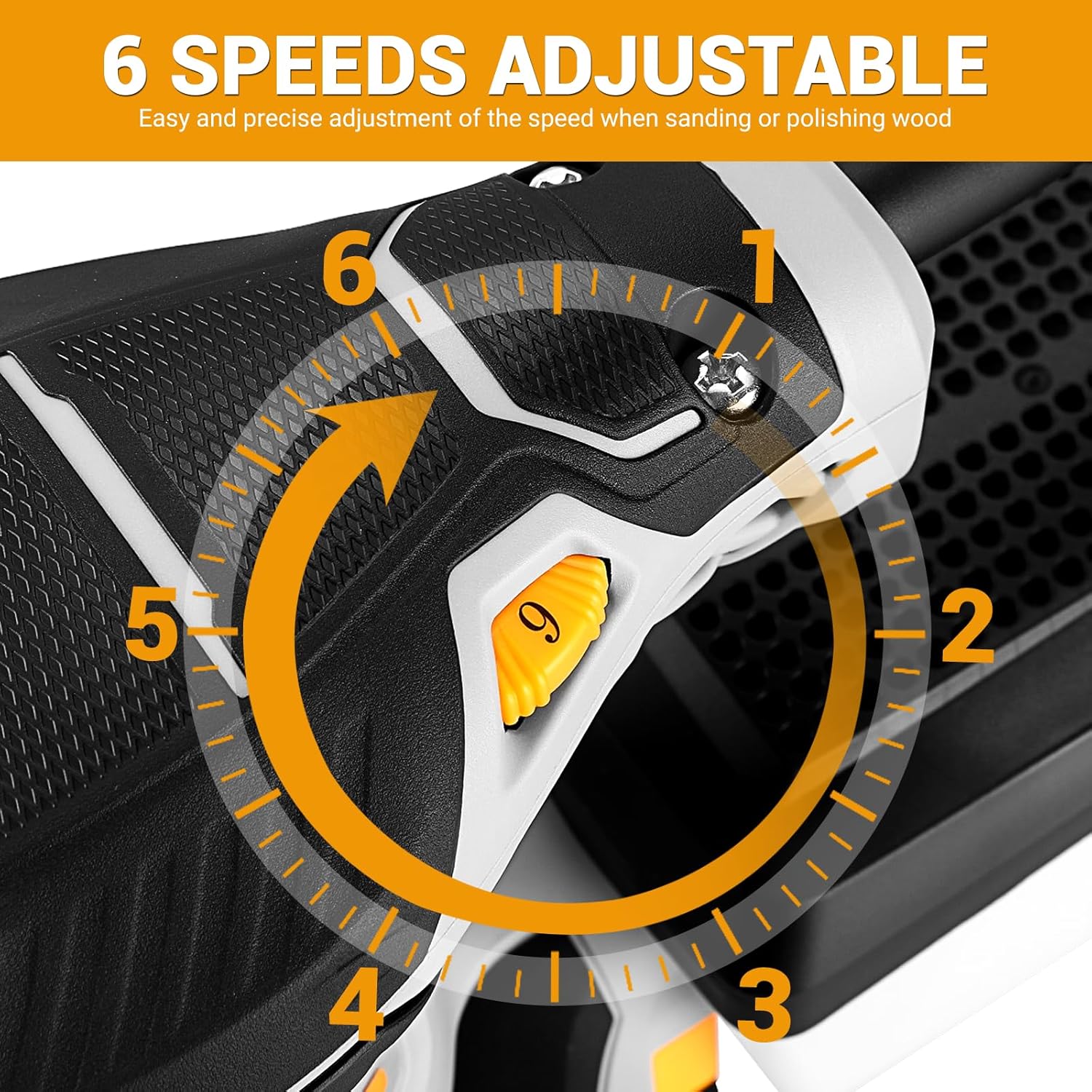 Thumbnail 4 de DEKOPRO Lijadora Orbital 300W con 6 velocidades y 14000 RPM: kit con 16 hojas de lija