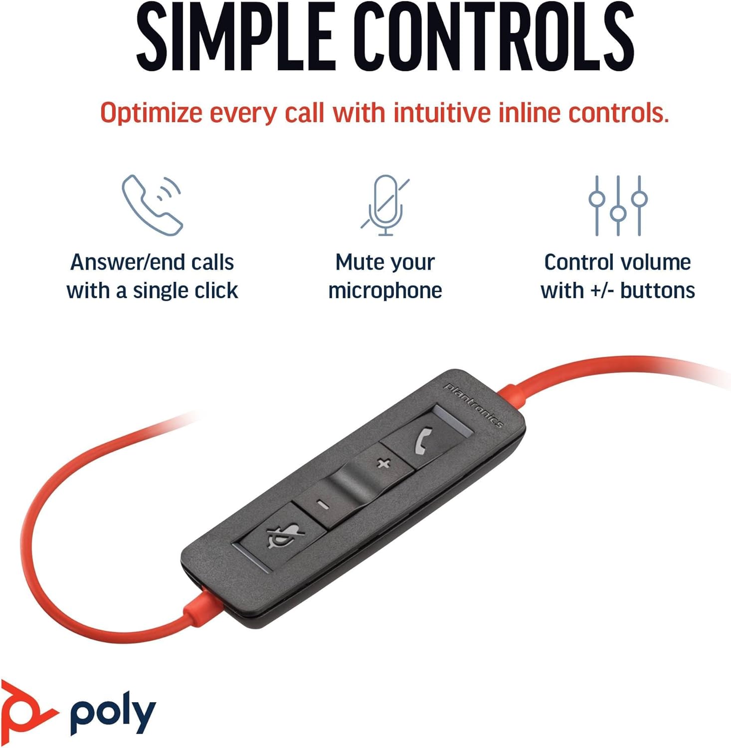 Thumbnail 1 de Poly Blackwire 3210 cuffie monoaurali cablate con USB-A/USB-C, riduzione rumore ed eco e comandi sul cavo (nero)